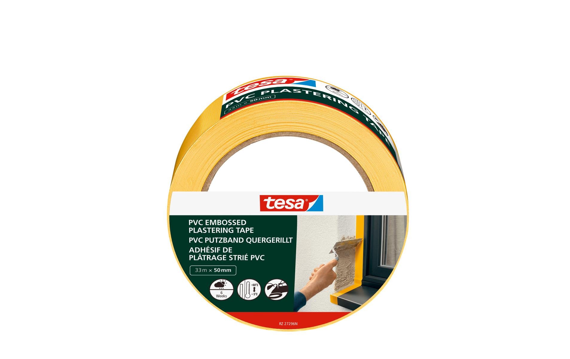 TESA Putzband, gelb – 50 mm × 33 m, PVC, innen/aussen, UV-beständig