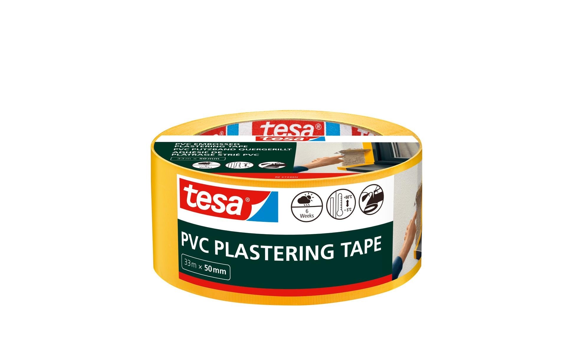 TESA Putzband, gelb – 50 mm × 33 m, PVC, innen/aussen, UV-beständig