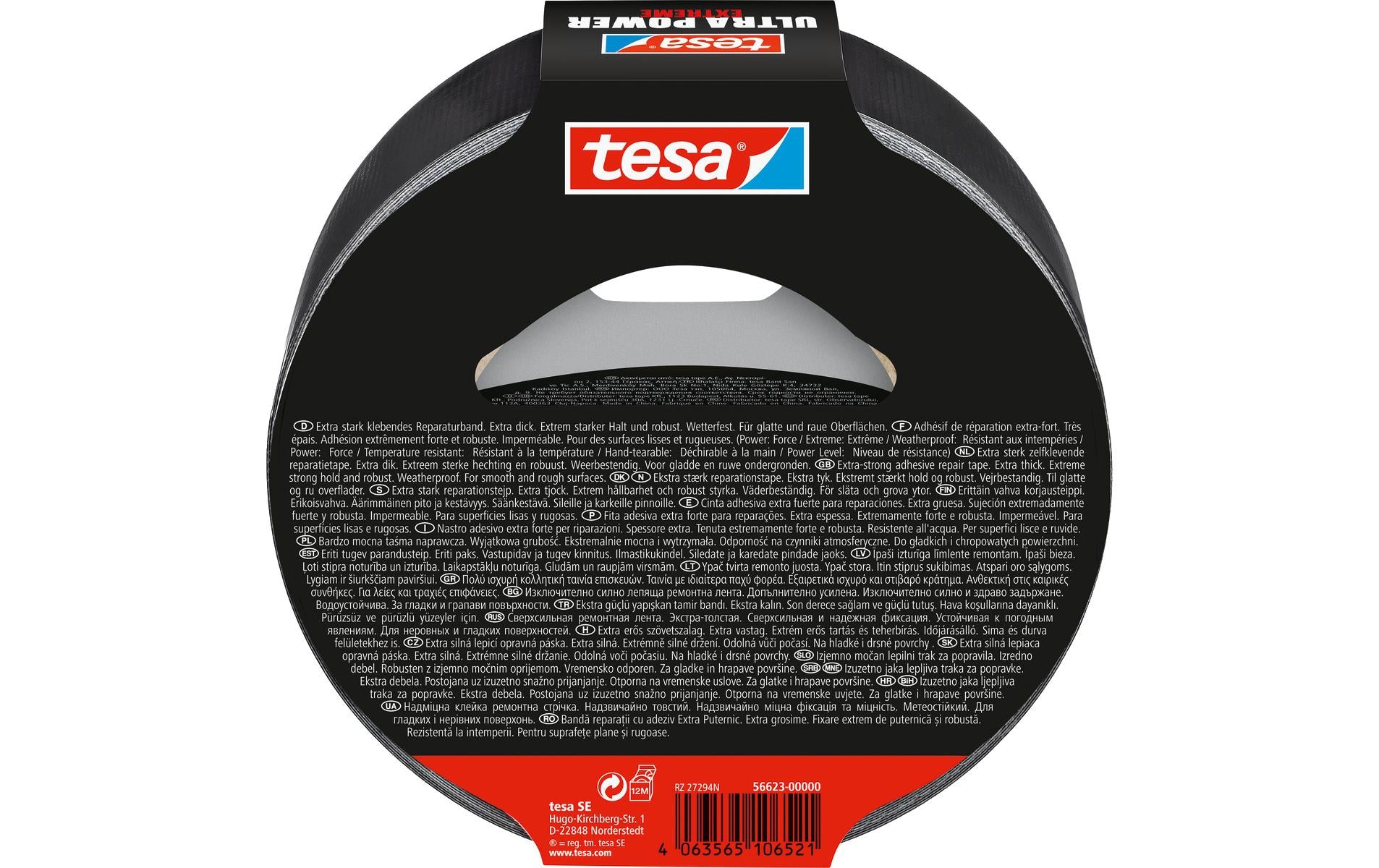 TESA Gewebeband/Gaffa – 50 mm × 25 m, schwarz, wetterfest, für Glas, Metall, PVC, 1 Stück