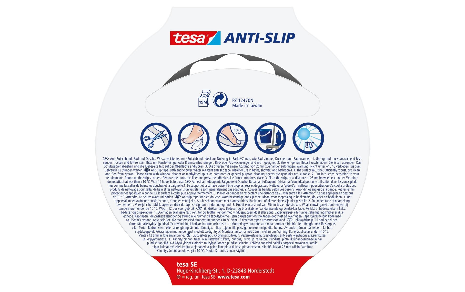 TESA Antirutsch-Badestreifen – 2,5×500 cm, PVC, Transparent