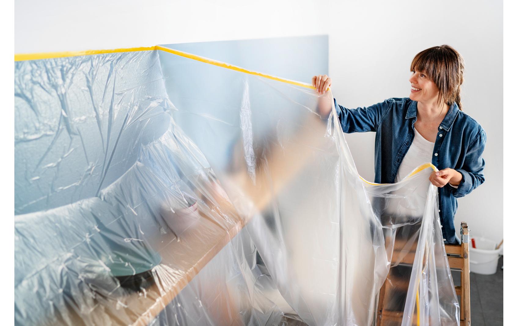 TESA Abdeckfolie mit Band Easy Cover Perfect+ Nachfüllpack, transparent – 1400 mm × 33,0 m