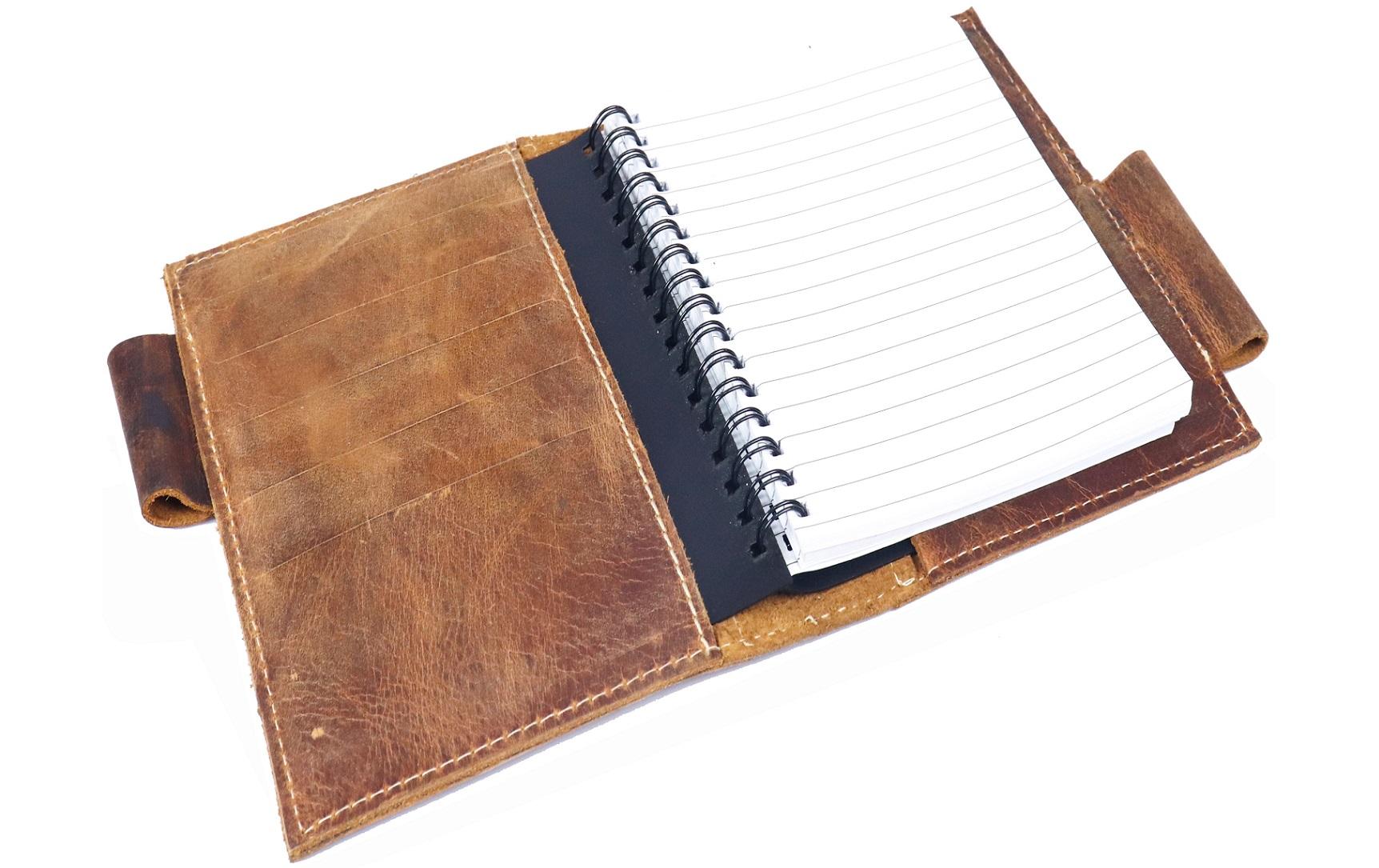 Alpenleder Notizbuch A6, liniert, Spiralbindung – hellbraun