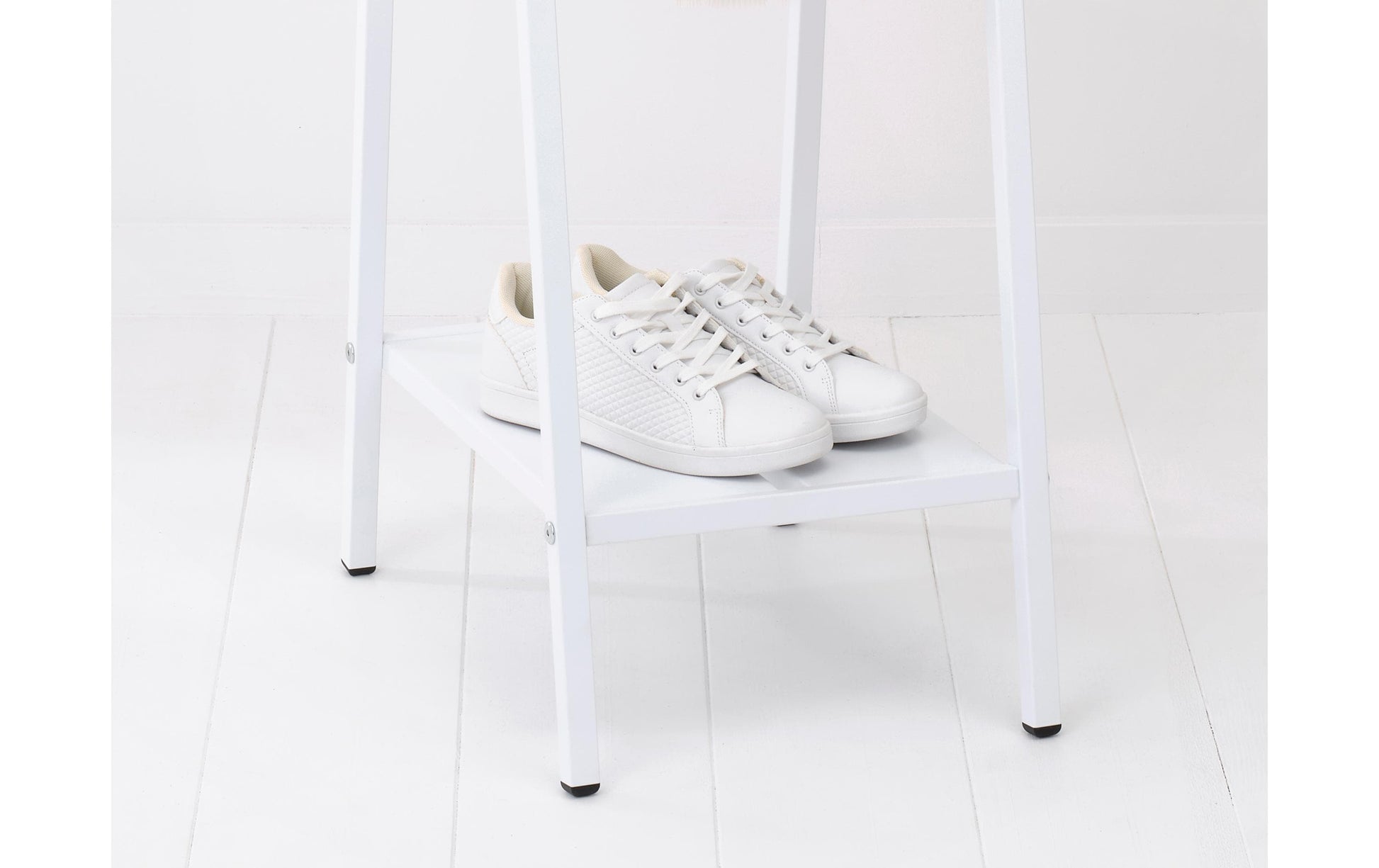 Brabantia Garderobenständer – mit Schuhhalter, Stahl/Holz, Weiss, 34 × 47,6 × 170 cm
