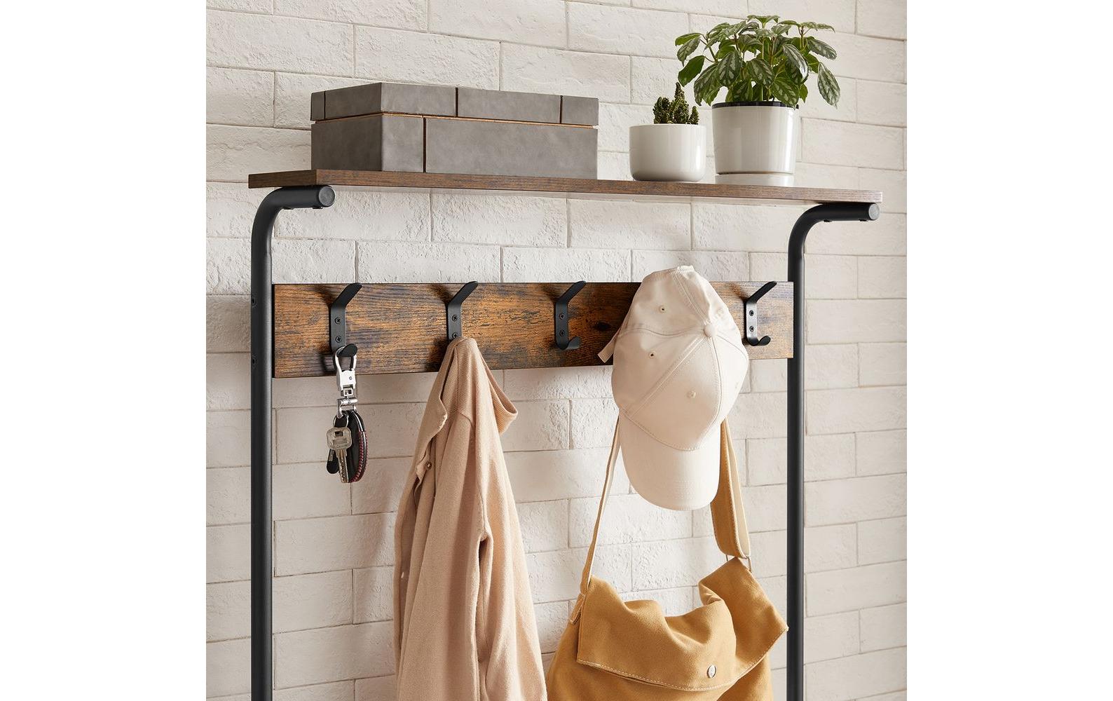 Vasagle Garderobe mit Schuhregal – 5 Haken, Spanplatte/Stahl, Braun/Schwarz, 80 × 31,5 × 183,5 cm