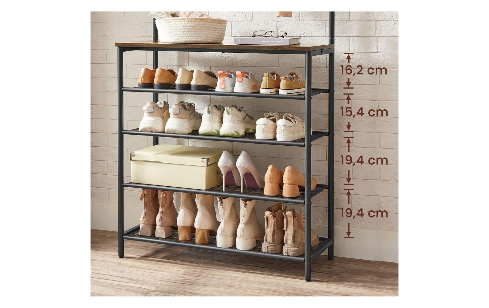 Vasagle Garderobe mit Schuhregal – 5 Haken, Spanplatte/Stahl, Braun/Schwarz, 80 × 31,5 × 183,5 cm