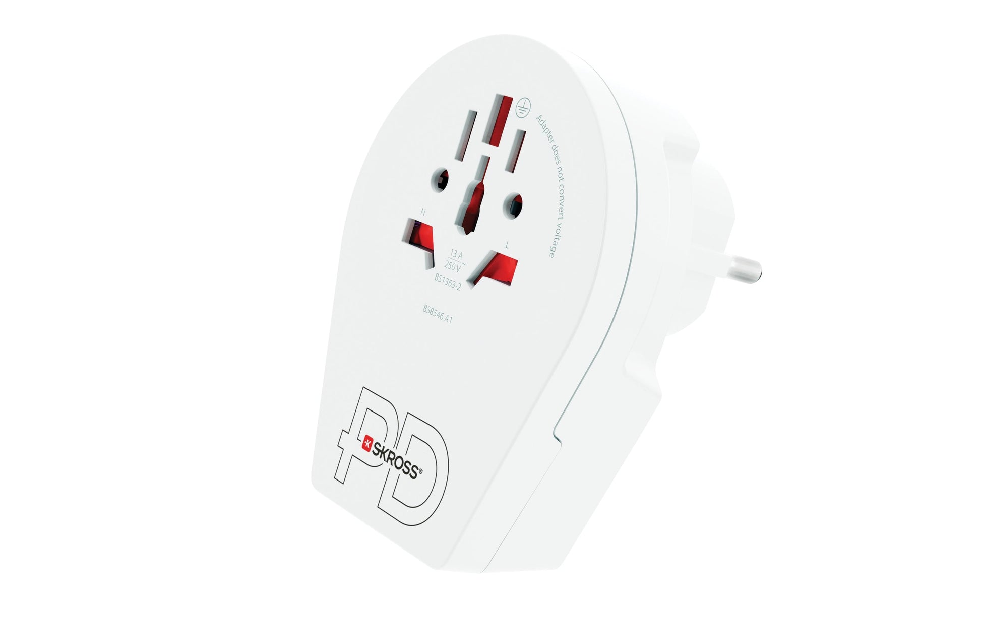 Skross Reiseadapter – Typ F → Universal (A/B/C/G/I/J/L/N), geerdet, weiss, 64×60×85 mm, 1× USB