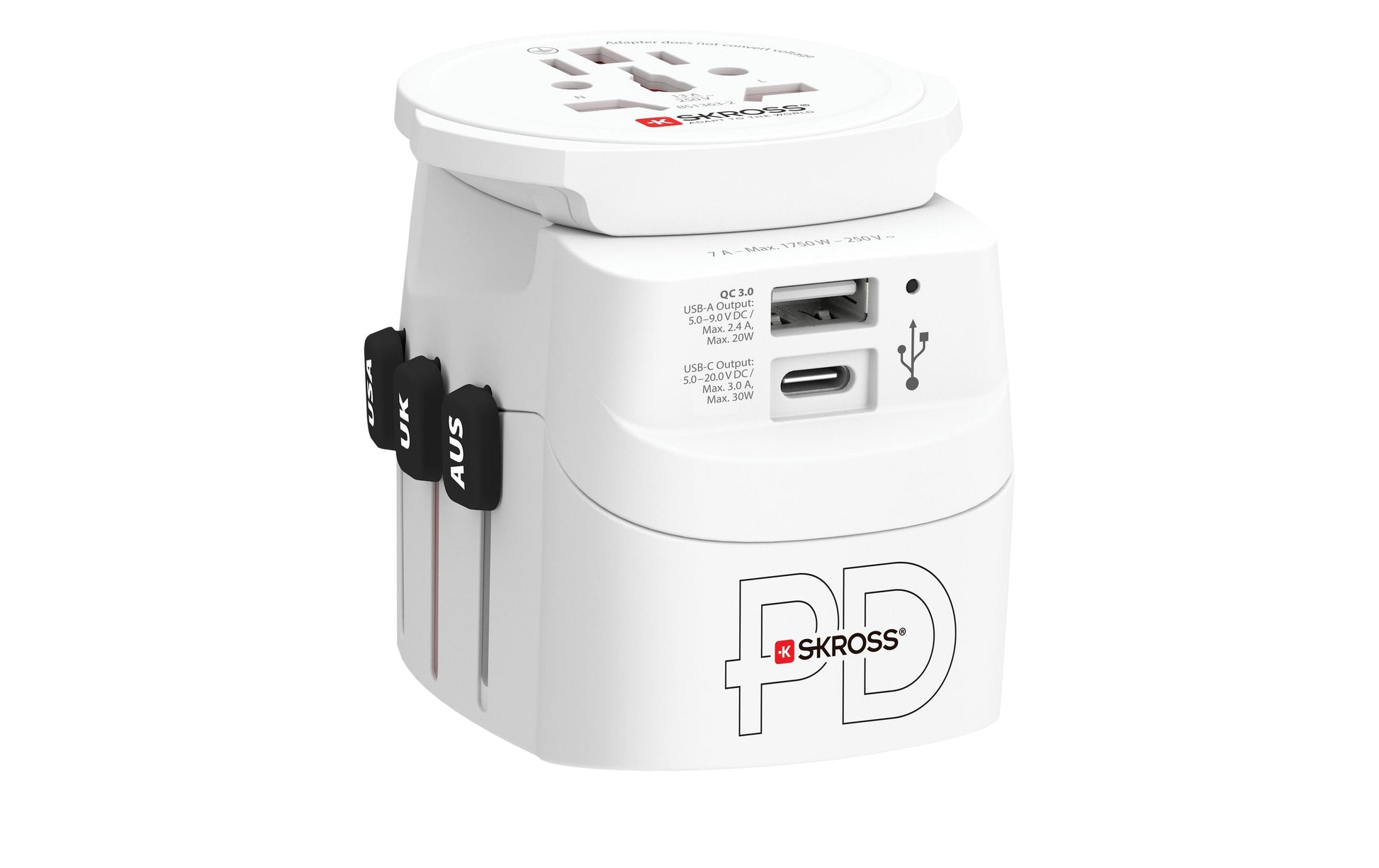 SKROSS PRO Light Ladegerät (EU) – 1750 W, 1× USB-C + 1× USB-A – für 2- und 3-polige Geräte