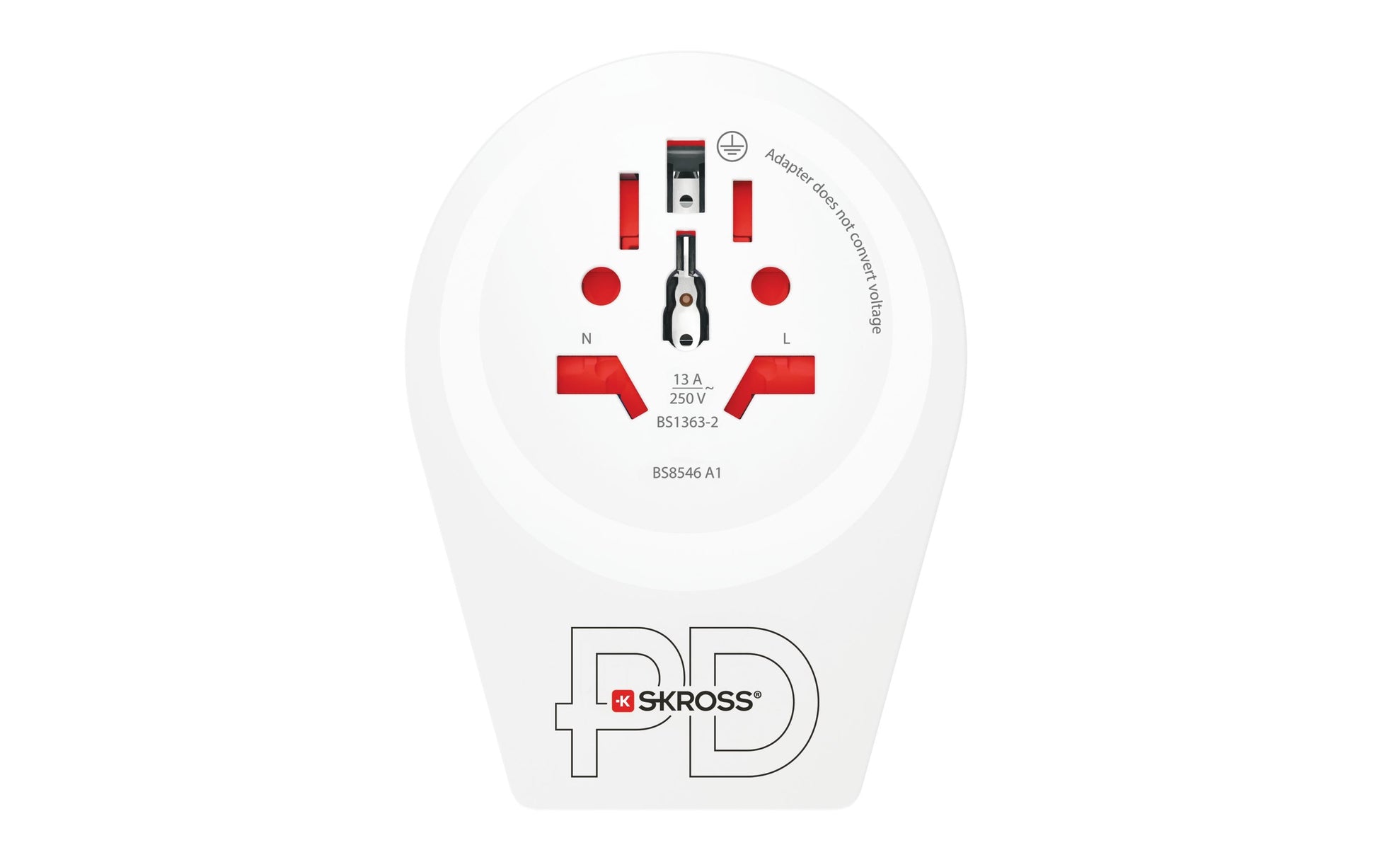 Skross Reiseadapter – Typ F → Universal (A/B/C/G/I/J/L/N), geerdet, weiss, 64×60×85 mm, 1× USB