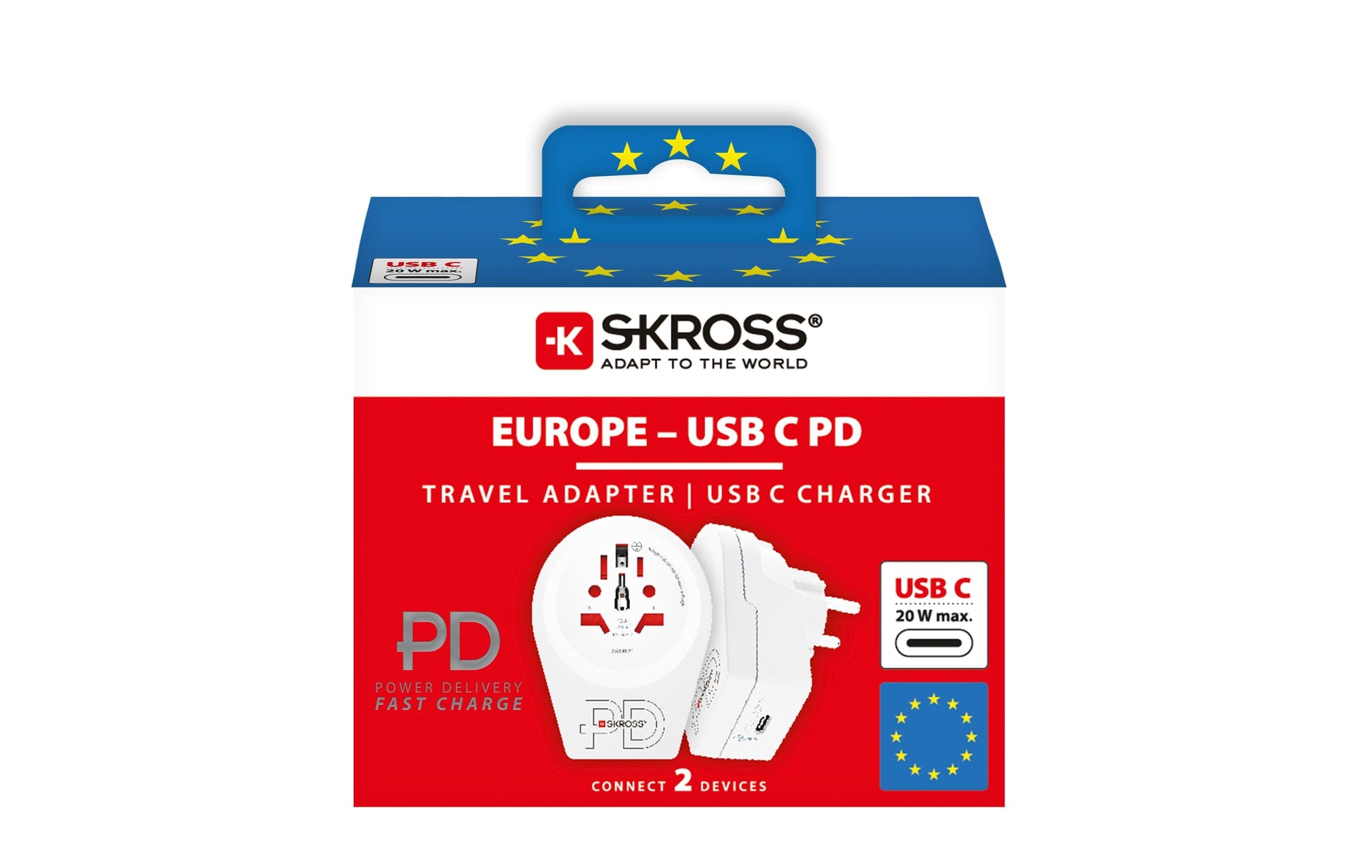 Skross Reiseadapter – Typ F → Universal (A/B/C/G/I/J/L/N), geerdet, weiss, 64×60×85 mm, 1× USB