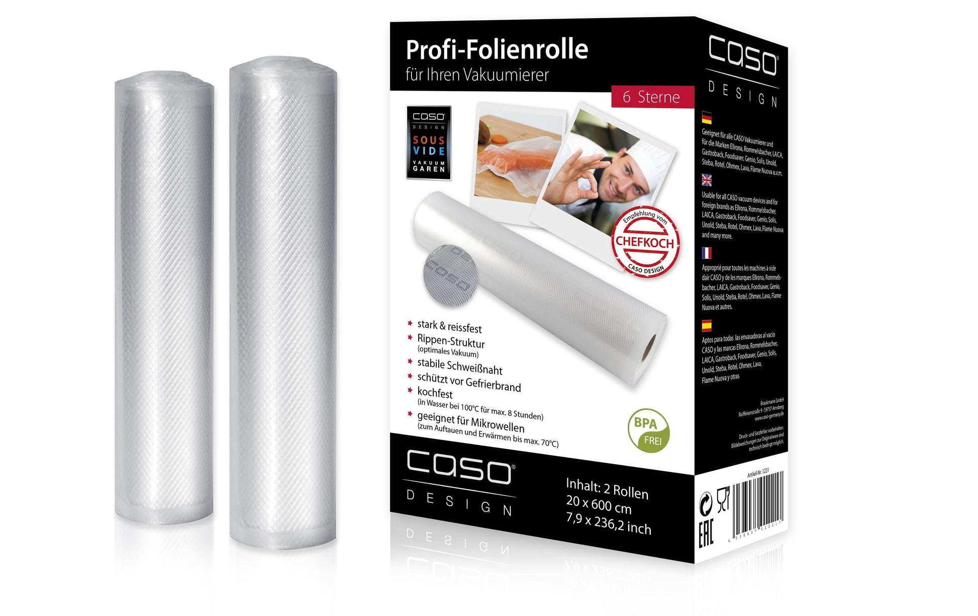 Caso Vakuumierrolle 731.1221.00 – 20 × 6 m, 2 Rollen