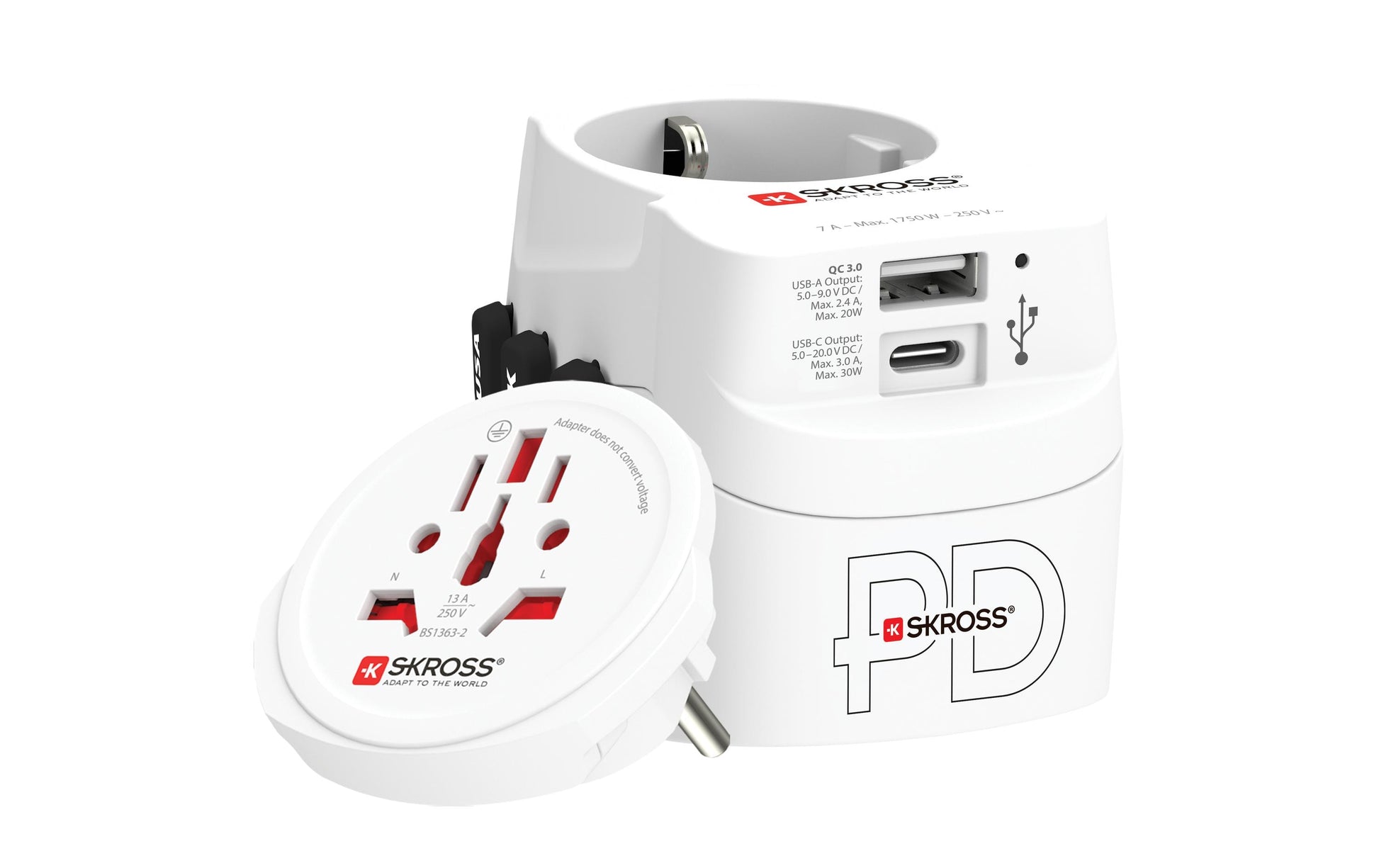 SKROSS PRO Light Ladegerät (EU) – 1750 W, 1× USB-C + 1× USB-A – für 2- und 3-polige Geräte