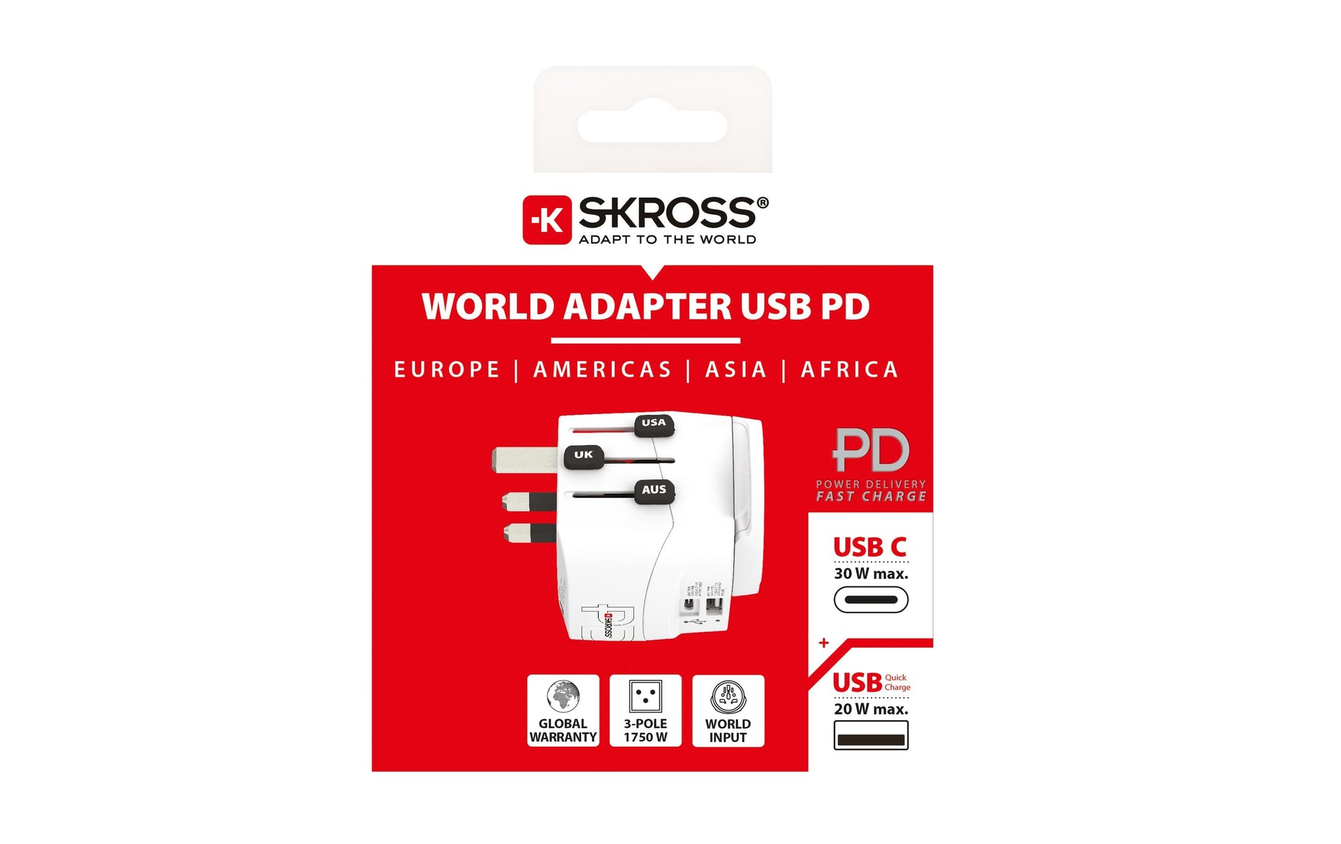 SKROSS PRO Light Ladegerät (EU) – 1750 W, 1× USB-C + 1× USB-A – für 2- und 3-polige Geräte