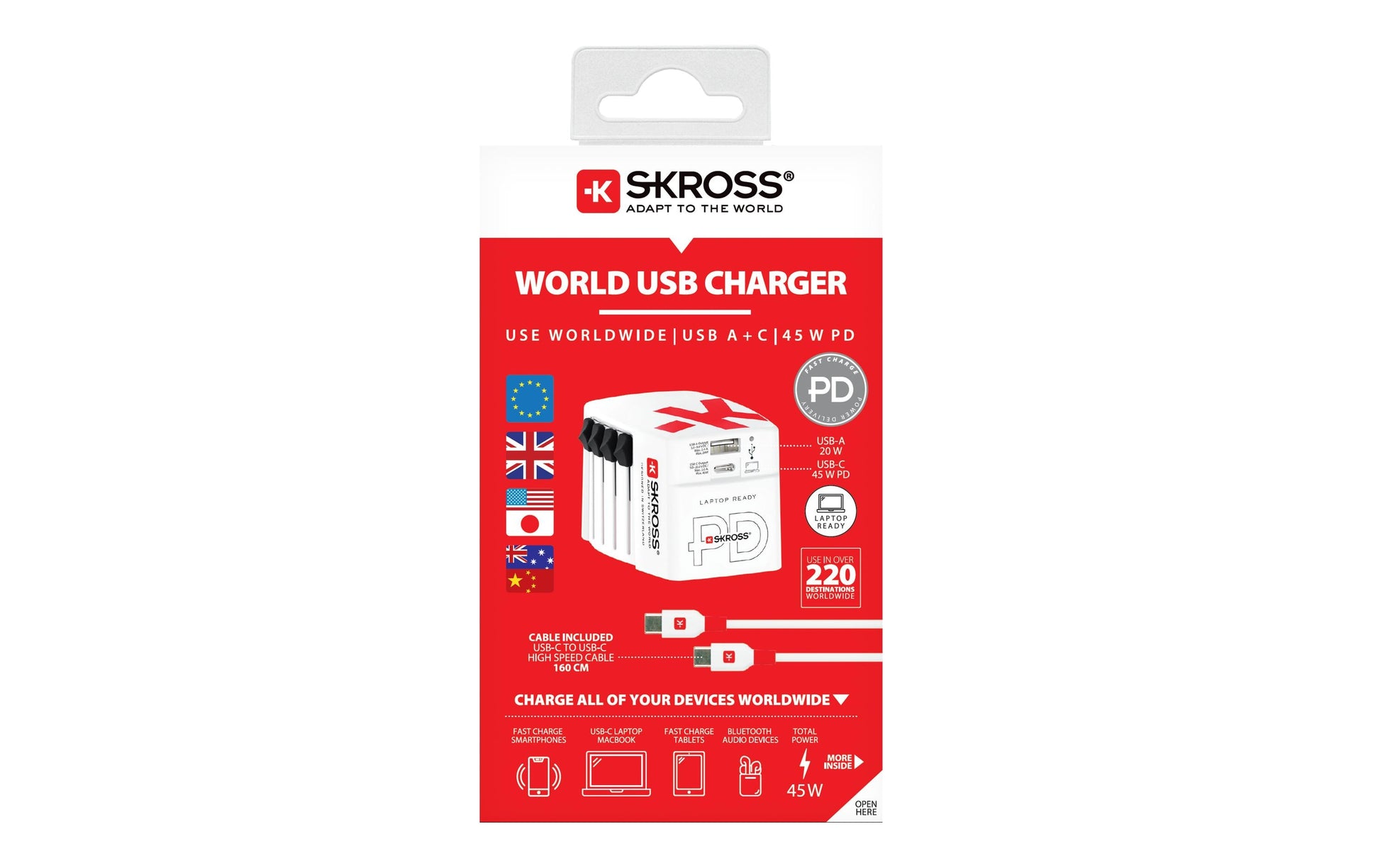 Skross World Netzteil – 52,5 W, 1× USB-C + 1× USB-A, PD – für Digitalkamera, E-Buchleser, Laptop, u. a.