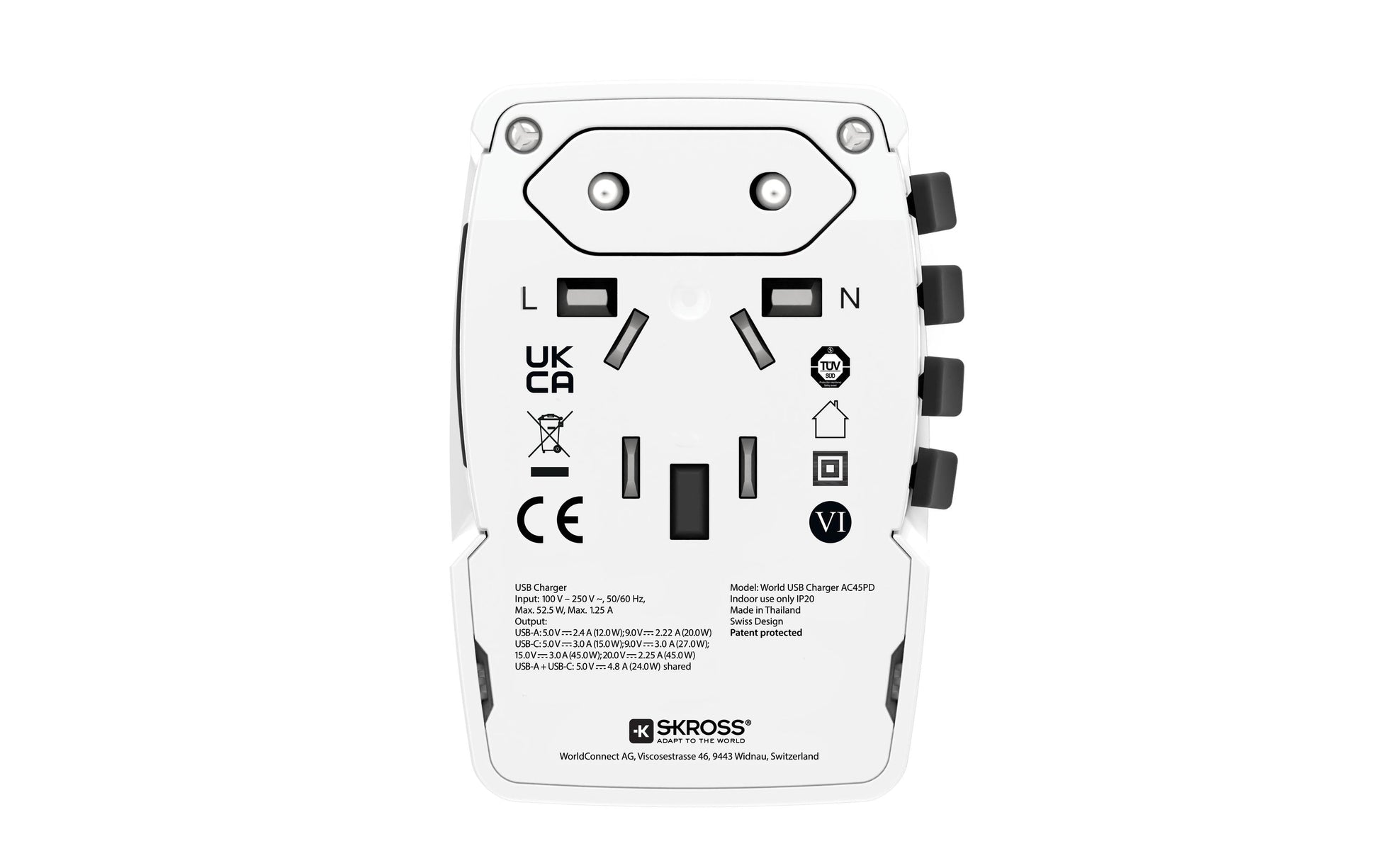 Skross World Netzteil – 52,5 W, 1× USB-C + 1× USB-A, PD – für Digitalkamera, E-Buchleser, Laptop, u. a.