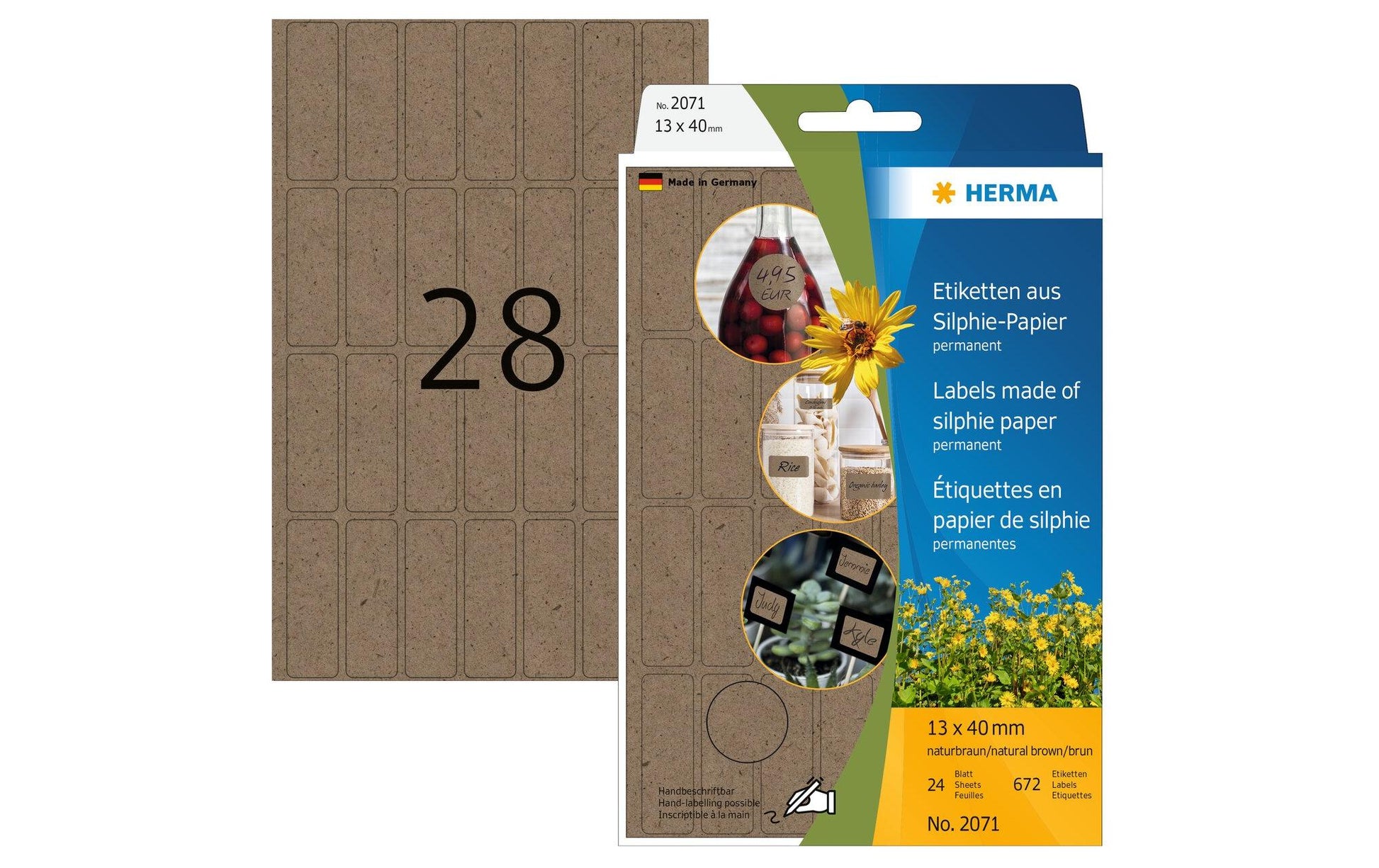 HERMA Schuletiketten – 13 × 40 mm, Abgerundete Ecken, 672 Stk, 24 Bogen, Papier, Permanent Haftend