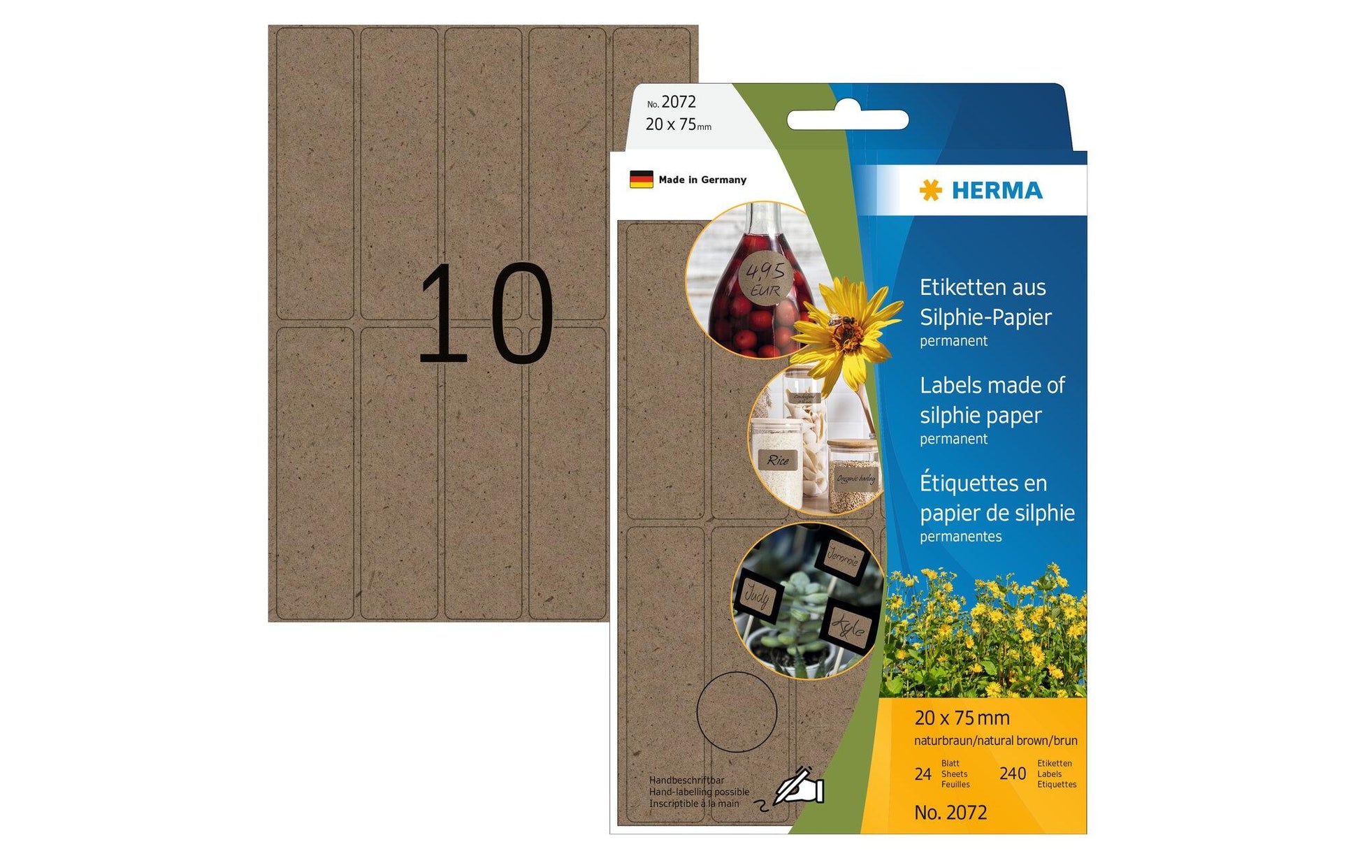 HERMA Schuletiketten – 20 × 75 mm, Abgerundete Ecken, 240 Stk, 24 Bogen, Papier, Permanent Haftend