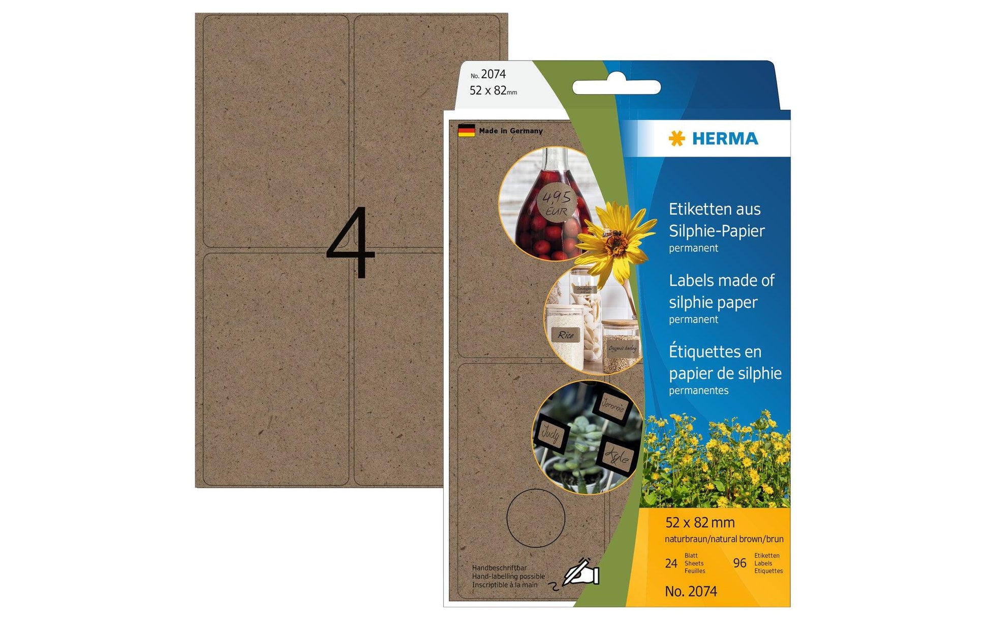 HERMA Schuletiketten – 52×82 mm, Abgerundete Ecken, 96 Stk, 24 Bogen, Papier, Permanent Haftend