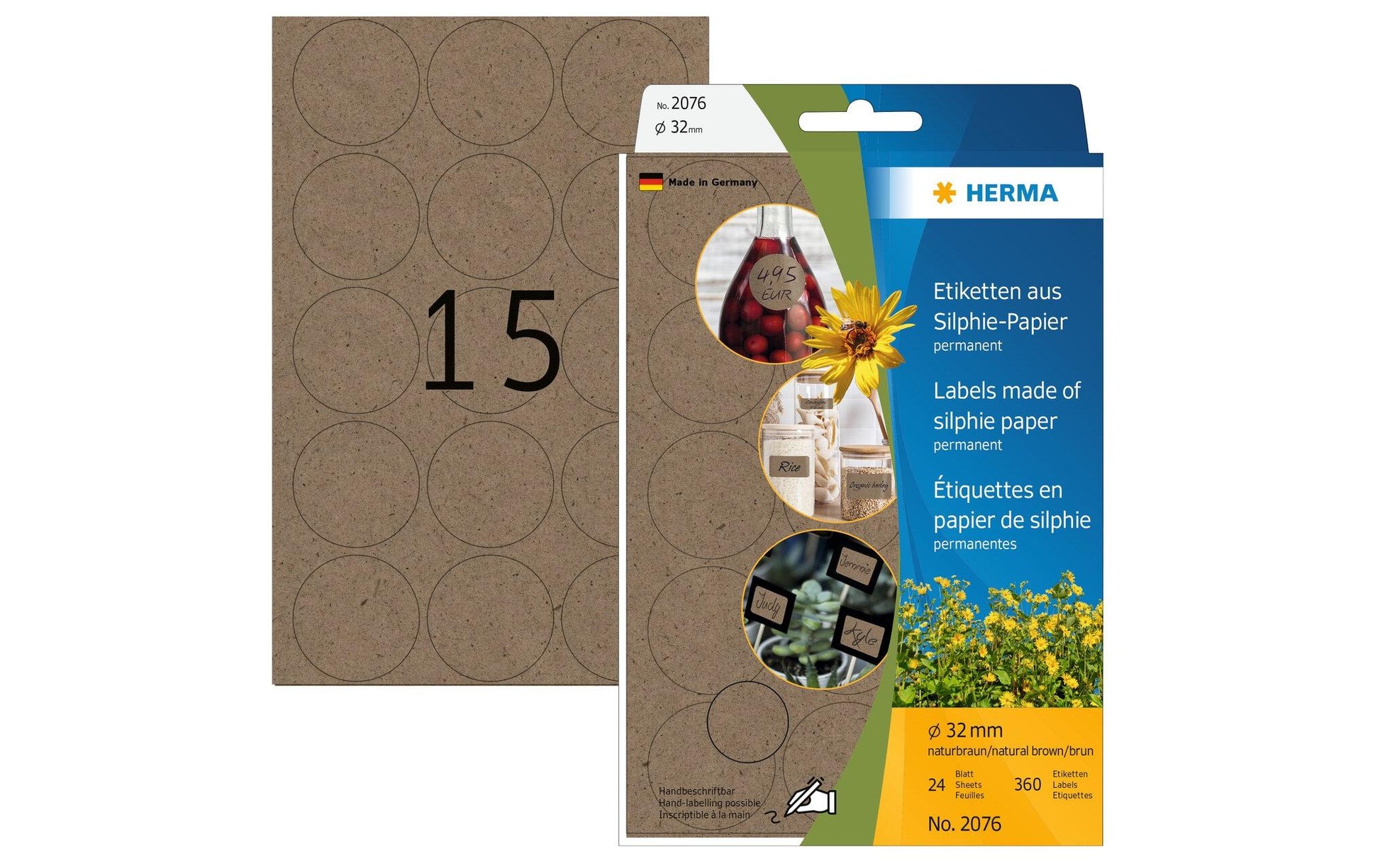 HERMA Schuletiketten – Ø 32 mm, 360 Stk, 24 Bogen, Papier, permanent haftend