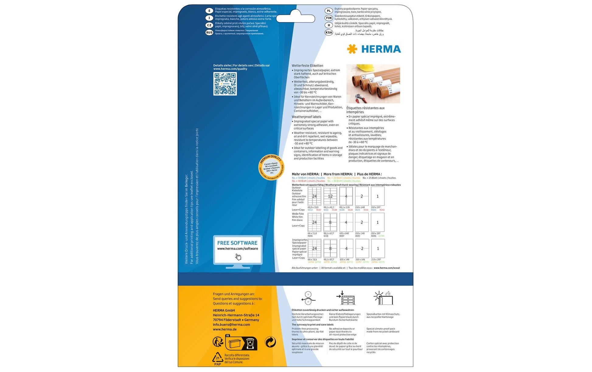 HERMA Schuletiketten – 210 × 297 mm, 20 Bogen, Folie