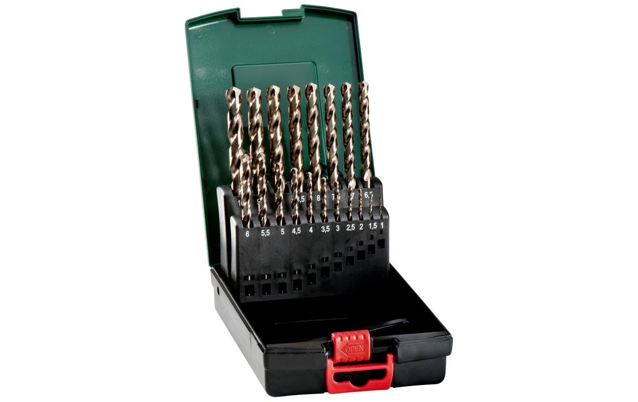 Metabo Bohrer-Set 1–10 mm HSS-Co Zylinderschaft – für Metall & Kunststoff – 19-tlg. – mit Kunststoffkassette
