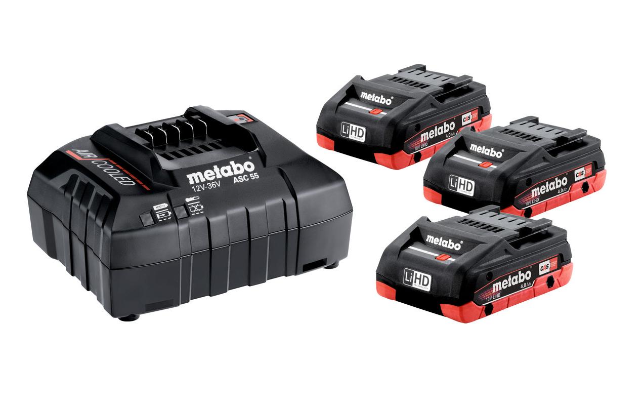 Metabo Batterie- & Ladegerät-Set 18 V 4,0 Ah – 3 Stk – mit ASC 30-36 – für CAS