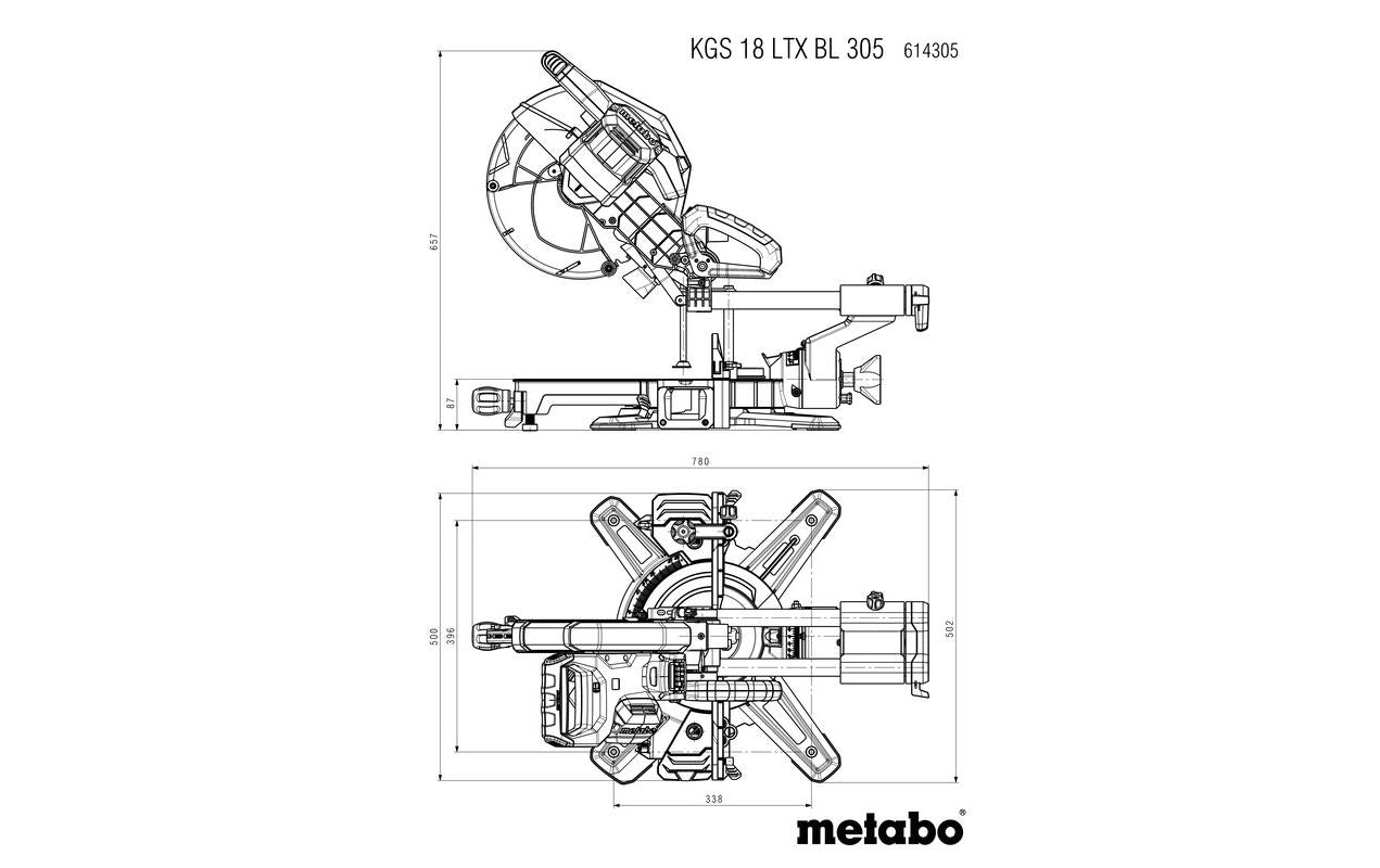 Metabo Kapp- und Gehrungssäge KGS 18 LTX BL 305 – 18 V (CAS) – Sägeblatt-Ø 305 mm – Solo – Brushless