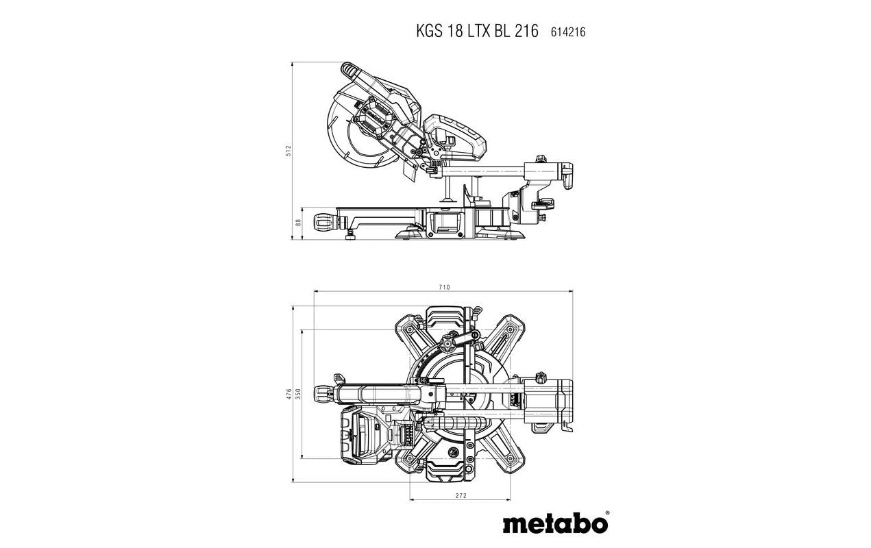Metabo Kapp- und Gehrungssäge KGS 18 LTX BL 216 – 18 V (CAS) – Ø 216 mm – Solo – Brushless