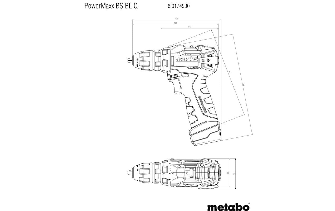 Metabo Akku-Bohrschrauber PowerMaxx BS Basic BLQ – 12 V (Metabo 12V-System) – Schnellspannbohrfutter – mit Akku