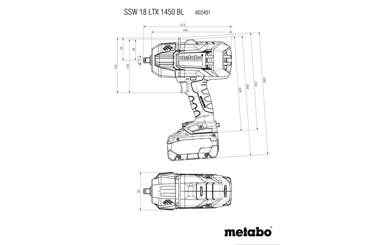 Metabo Schlagschrauber SSW 18 LTX 1450 BL – 18 V (CAS) – 1/2" – 1450 Nm – Solo – Brushless