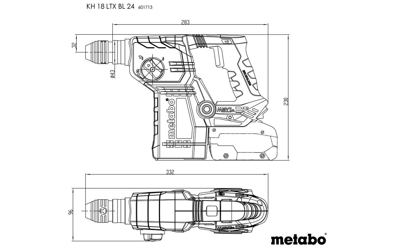 Metabo Bohrhammer KH 18 LTX BL 24 – 18 V (CAS) – SDS-plus – Beton Ø 24 mm – 2,2 J – Solo – Brushless