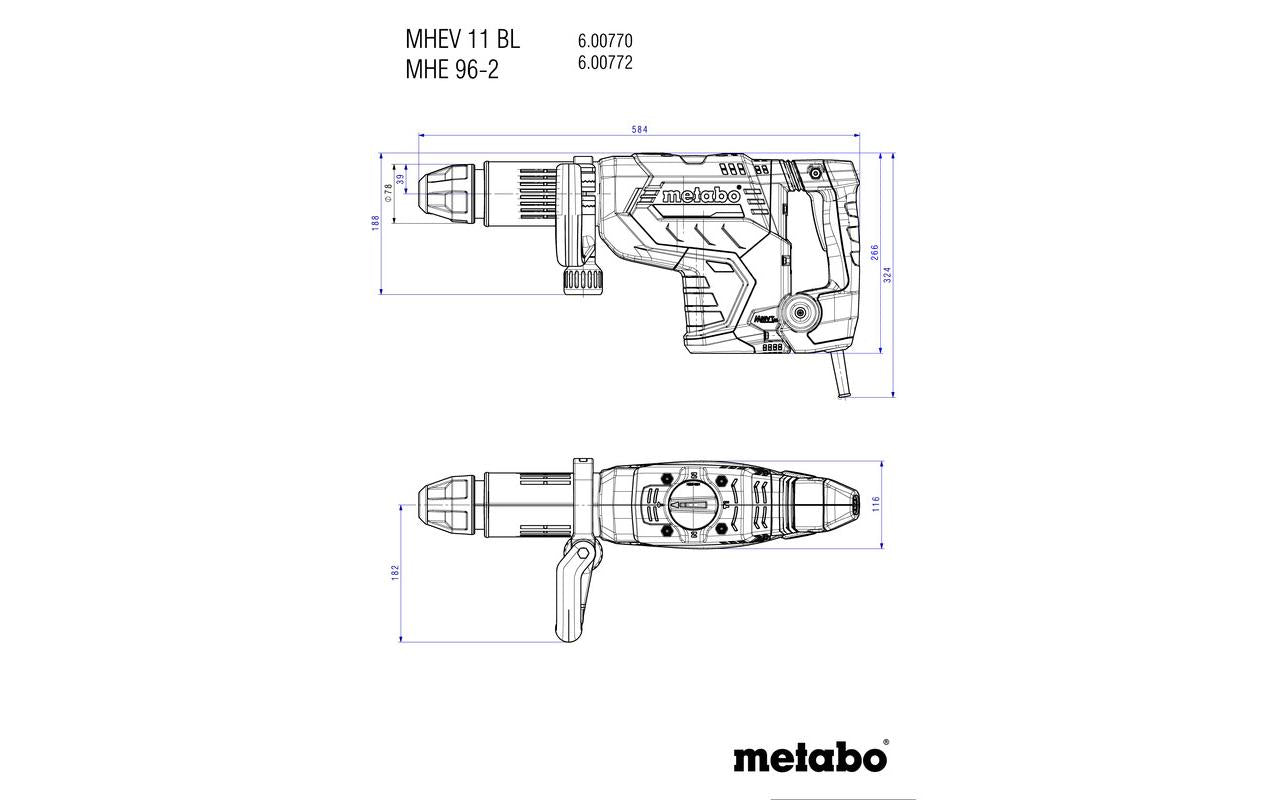 Metabo Bohrhammer MHEV11BL – 1 500 W – SDS-max – 18 J – Koffer