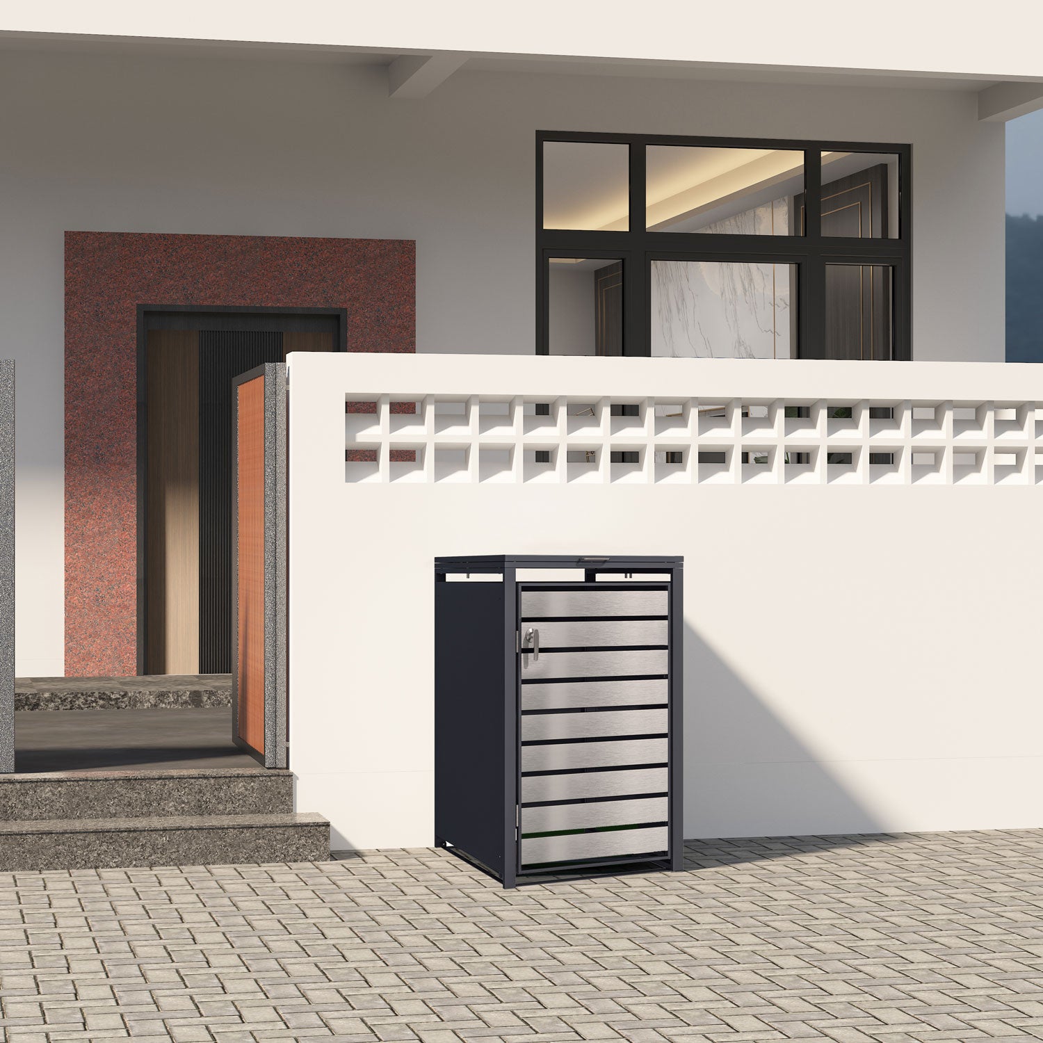 Phoenix Safe Co. Müllcontainer GB1168ASK – 68×80×116 cm – Stahl – Anthrazit/Silber – Vandalesicher, Soft-Close