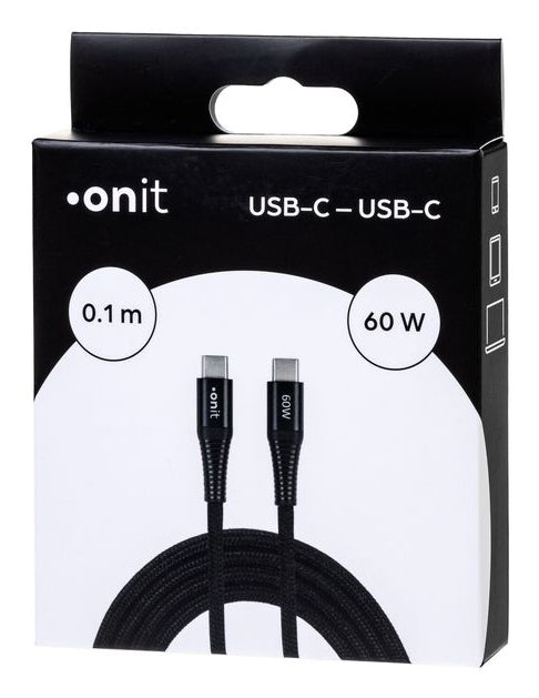 ONIT USB-C auf USB-C Kabel – USB 3.2 Gen 1 (5 Gbit/s) – 0,1 m – PD 60 W – Textilmantel, verstärkt – Schwarz