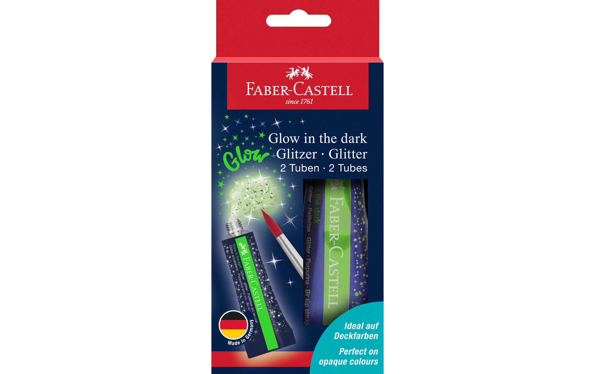 Faber-Castell Glitzergel – Mehrfarbig, Glitzer, Leuchtet im Dunkeln – 2 Tuben 2×12 ml (24 ml)