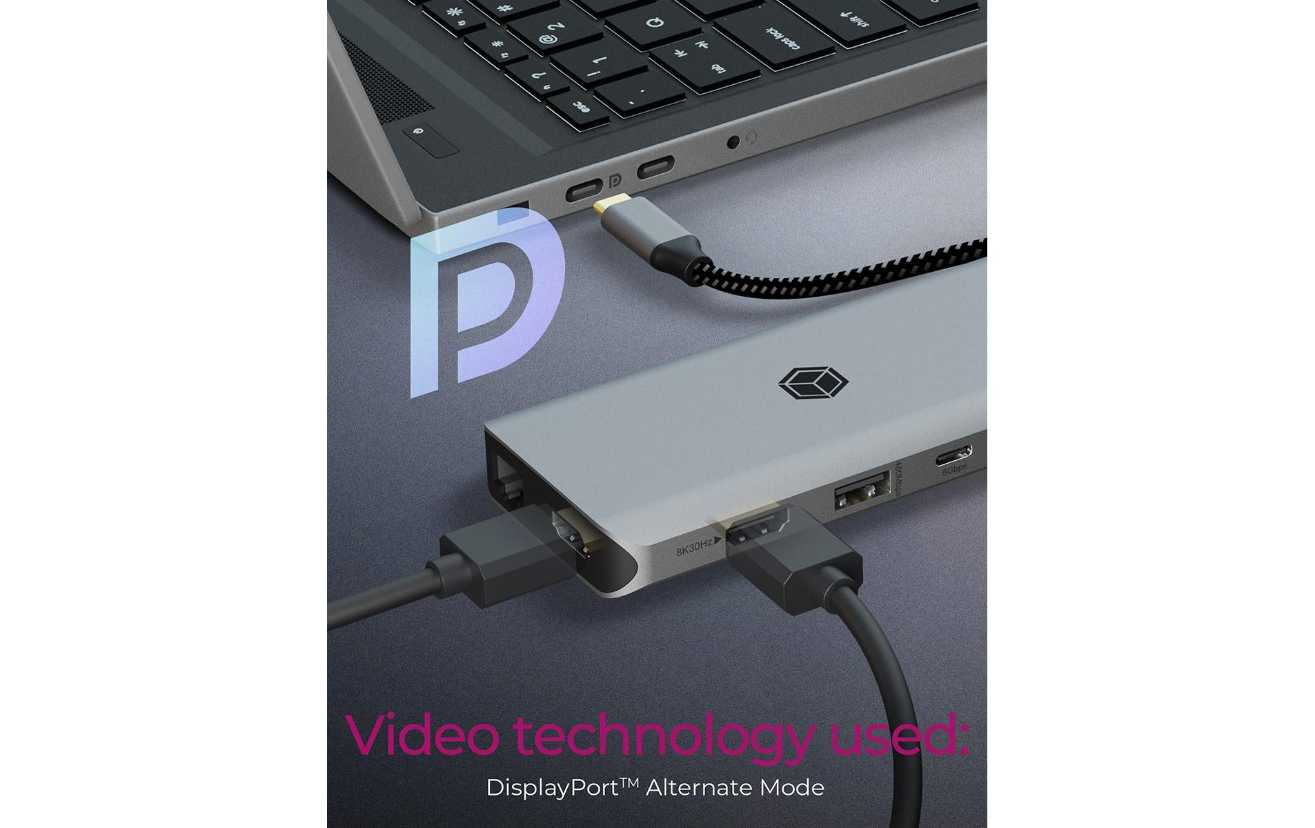 ICY BOX IB-DK4061-CPD Dockingstation – USB-C, 2× HDMI, 2× USB-A, 2× USB-C, 100 W PD, GbE, 3,5 mm Audio