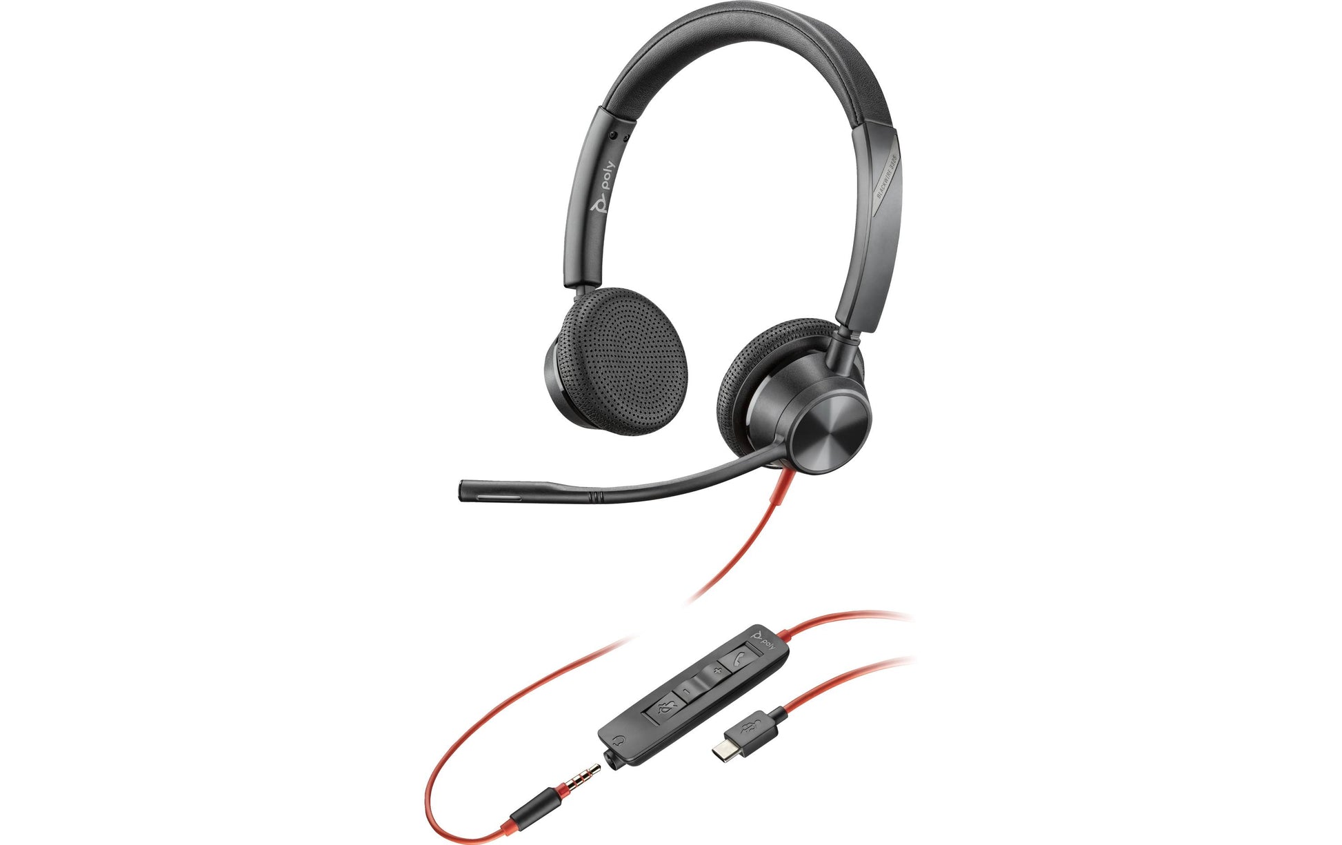 Poly Blackwire 3325 Office-Headset – On-Ear, Stereo, Kabelgebunden, USB-C + 3,5 mm Klinke, Schwarz
