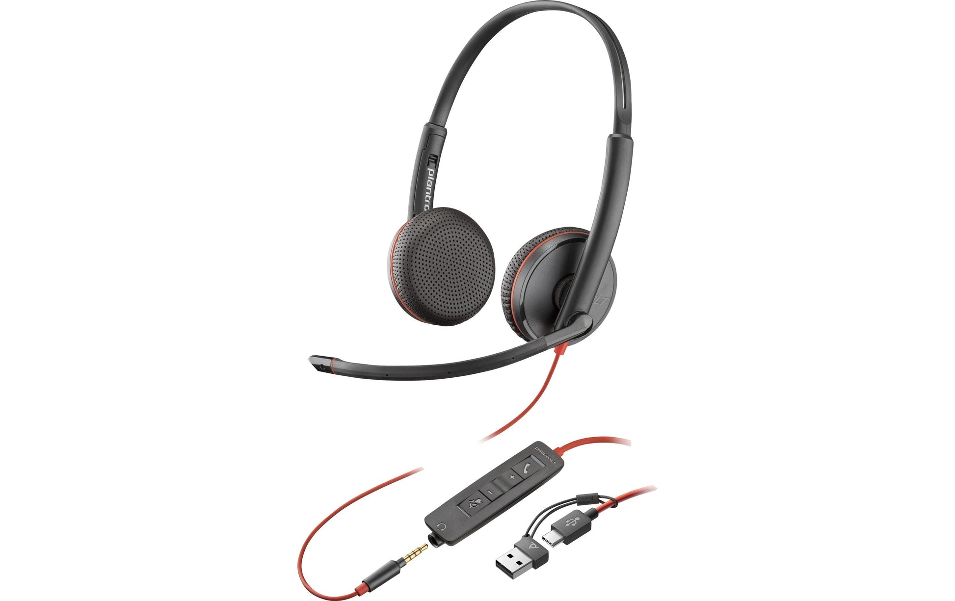 Poly Blackwire 3225 Office-Headset – Over-Ear, Stereo, Kabel, USB-C, 3,5 mm Klinke, Schwarz