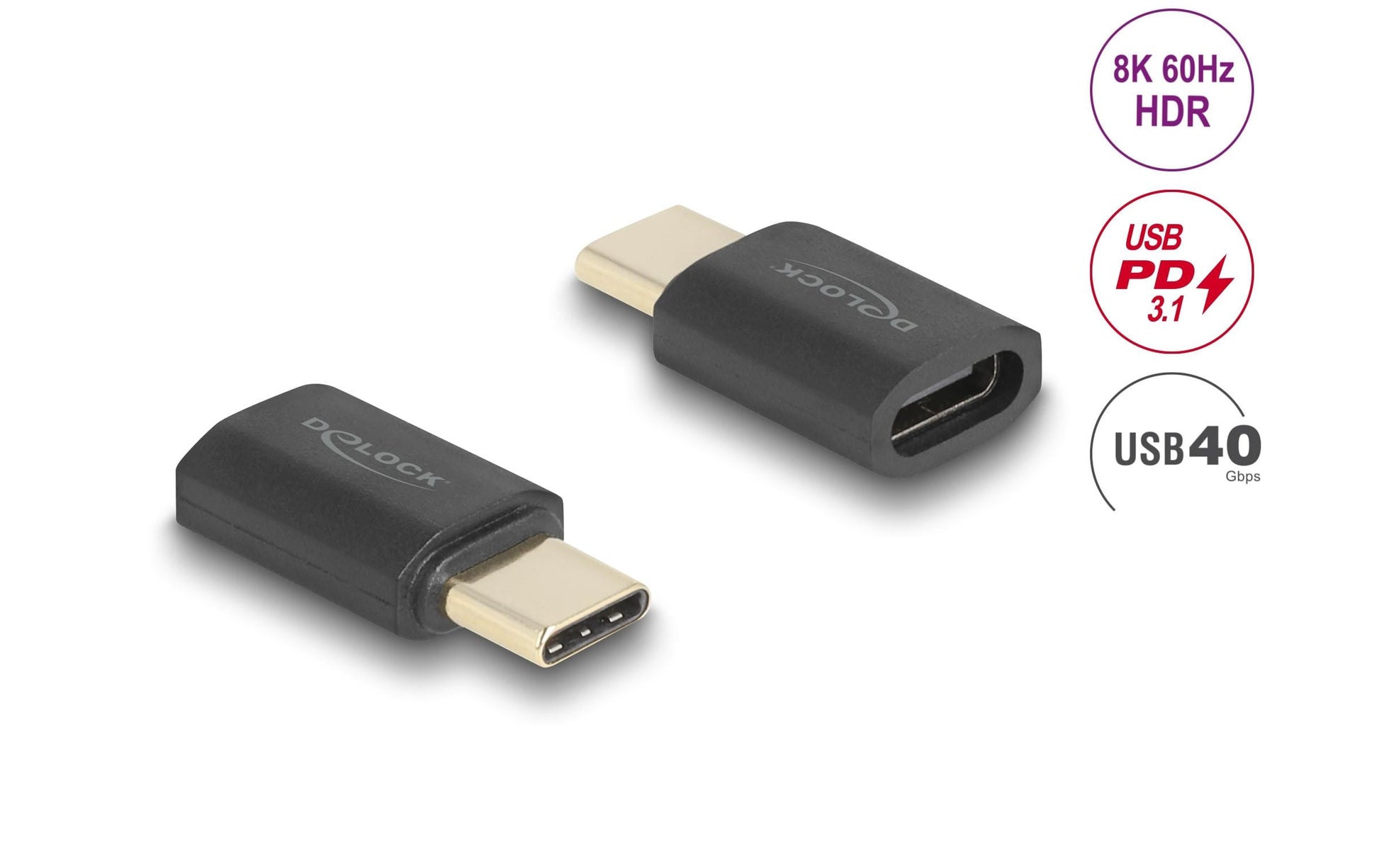 DeLOCK Adapter USB-C zu USB-C – 8K (7680 × 4320) @ 60 Hz, 40 Gbit/s, USB4, USB-PD 240 W, Schwarz