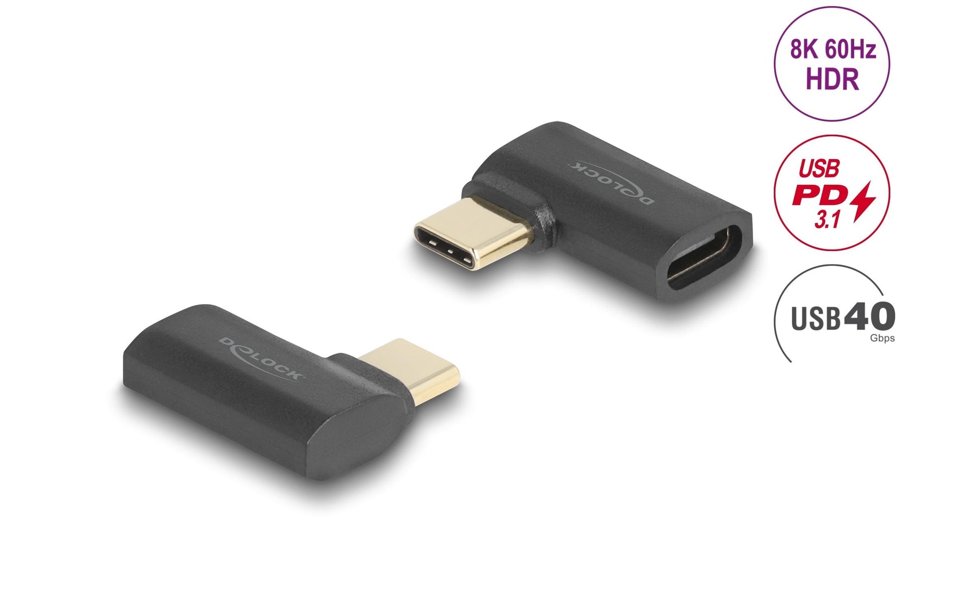DeLOCK USB-Adapter USB-C (Stecker auf Buchse) – USB4 40 Gbit/s – PD 240 W – Abgewinkelt – Anthrazit