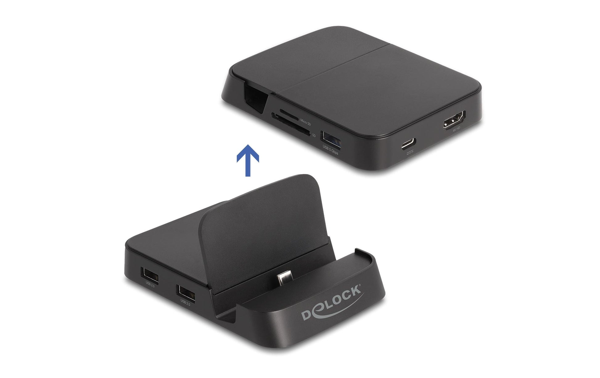 DeLOCK USB-C Dockingstation, 1× HDMI, 2× USB-A, mit Halterung – für Apple (USB-C)