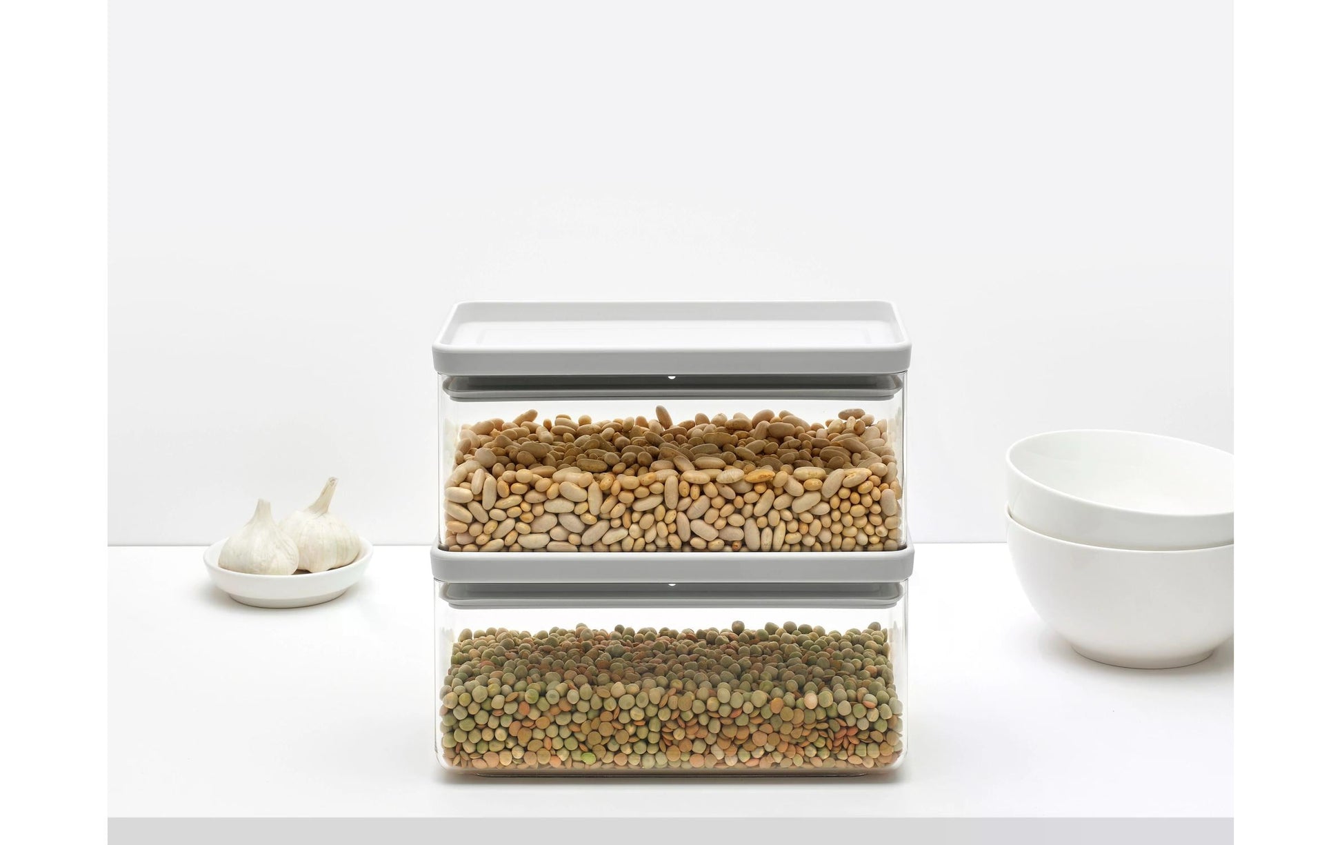 Brabantia Tasty+ – Vorratsdose 1,5 l, 22,1 × 11,1 × 10,6 cm, Kunststoff, hellgrau/transparent