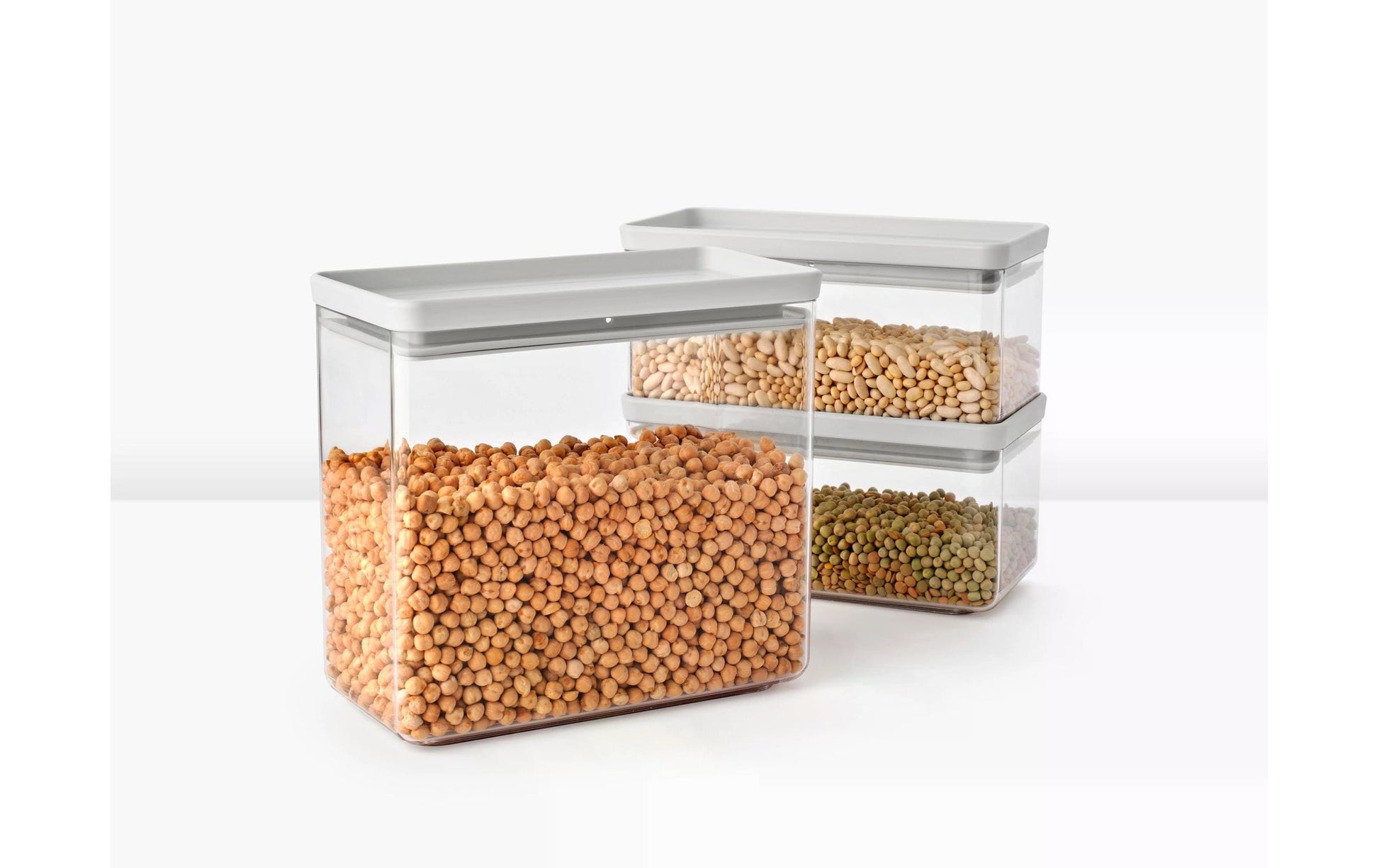 Brabantia Vorratsdose 3er-Set, 3,5 l + 1,5 l + 1,5 l, Kunststoff, transparent/hellgrau