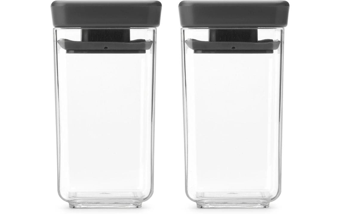 Brabantia Vorratsdose 0,15 l, 5,7 × 5,7 × 10,6 cm, Kunststoff, transparent/dunkelgrau, 2 Stk.