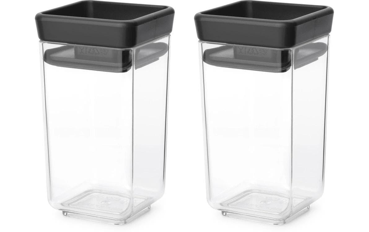 Brabantia Vorratsdose 0,15 l, 5,7 × 5,7 × 10,6 cm, Kunststoff, transparent/dunkelgrau, 2 Stk.
