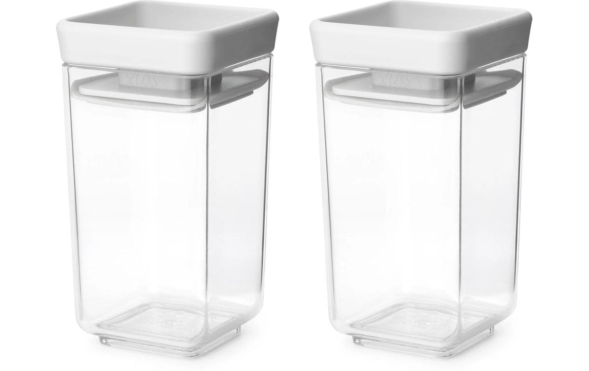 Brabantia Vorratsdose 150 ml, 5,7 × 5,7 × 10,6 cm, Kunststoff, hellgrau/transparent, 2er-Set