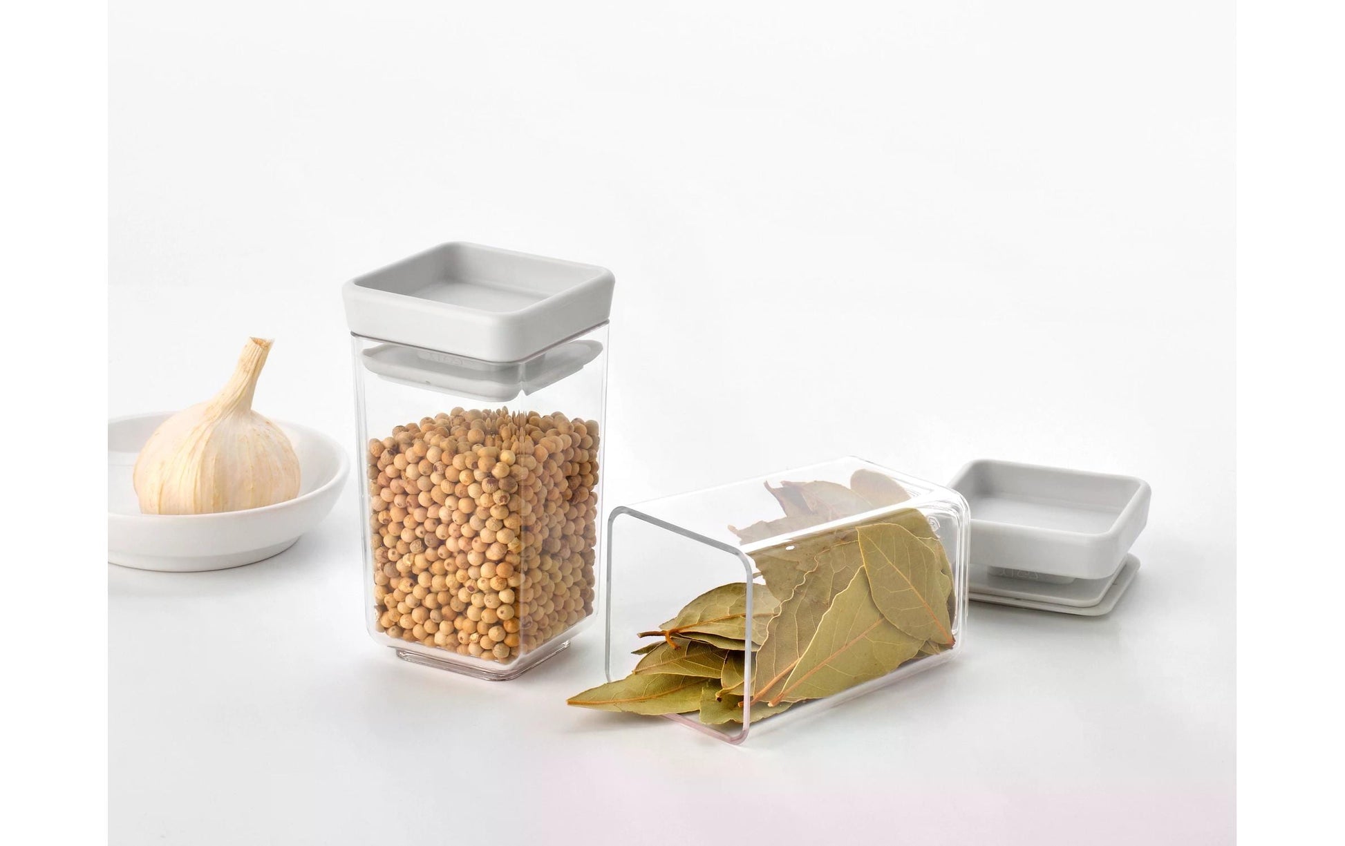 Brabantia Vorratsdose 150 ml, 5,7 × 5,7 × 10,6 cm, Kunststoff, hellgrau/transparent, 2er-Set