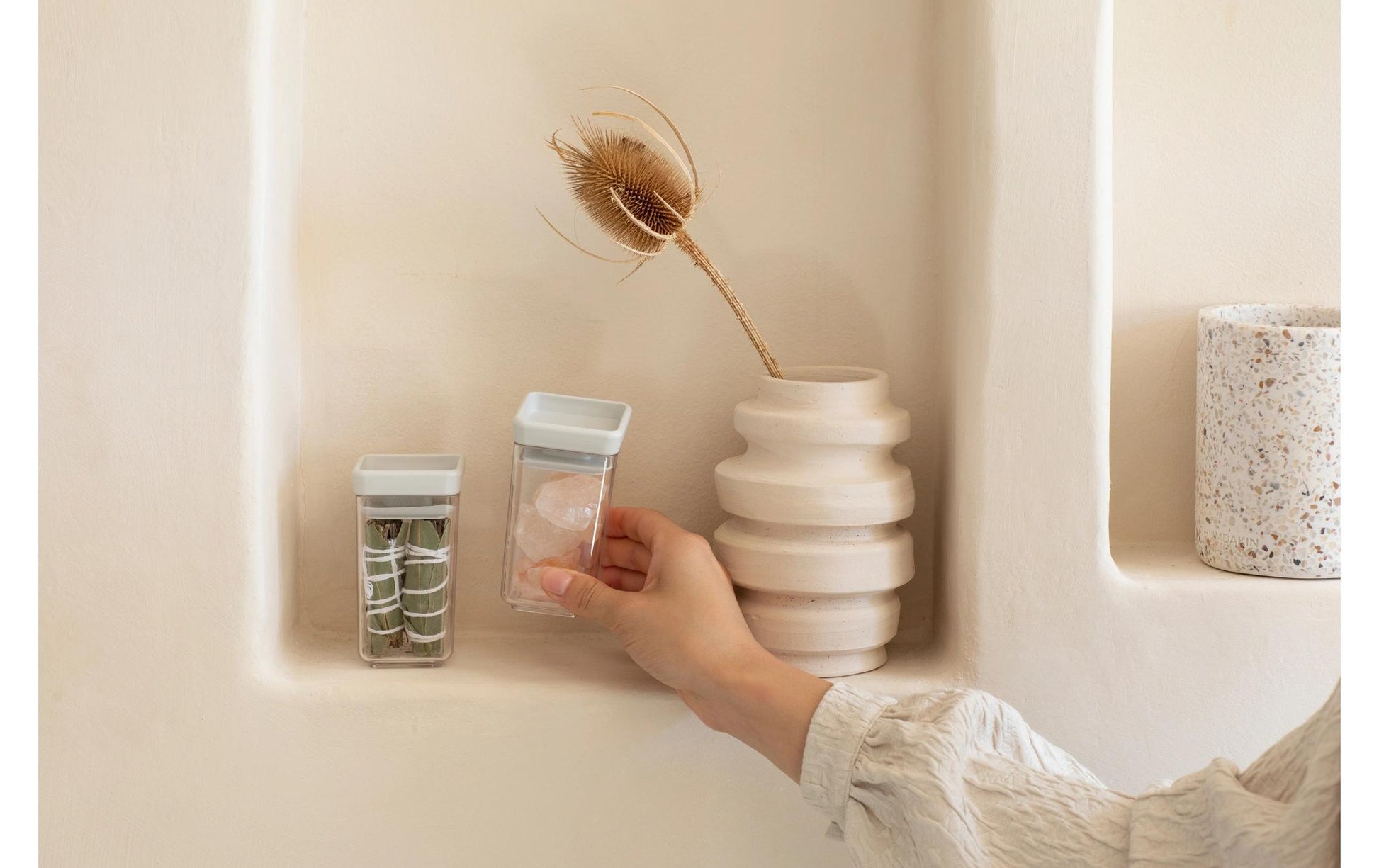 Brabantia Vorratsdose 150 ml, 5,7 × 5,7 × 10,6 cm, Kunststoff, hellgrau/transparent, 2er-Set