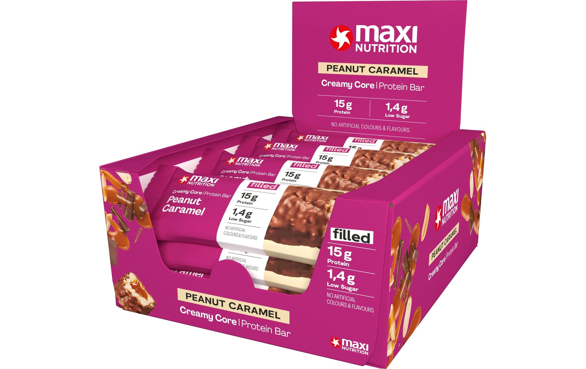 Maxi Nutrition Creamy Core Protein-Riegel – Erdnuss & Karamell, Protein – 12 × 45 g