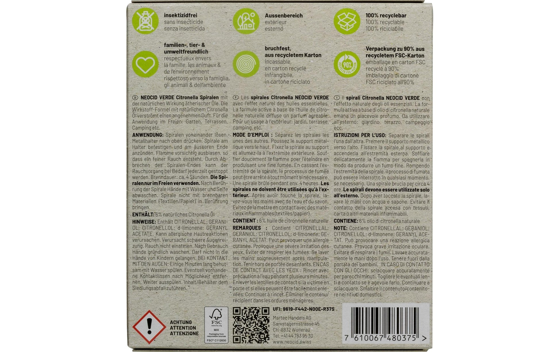 Neocid EXPERT Verde Citronella Spiralen – 10 Stk. – grau – für Mücken