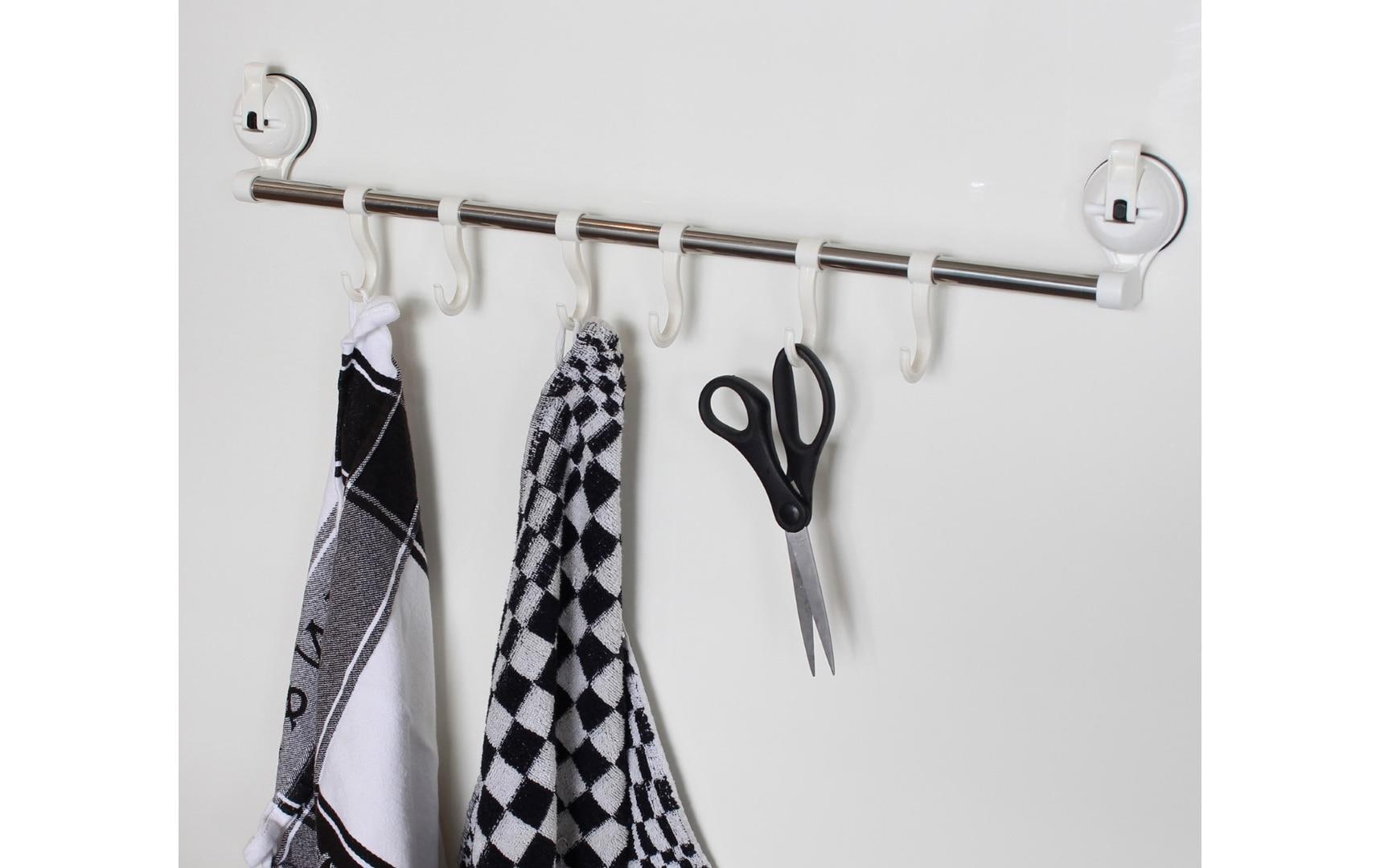 Eurotrail ETKW8046 Wandgarderobe 6 Haken – Edelstahl – Weiss – 425 × 45 × 83 mm